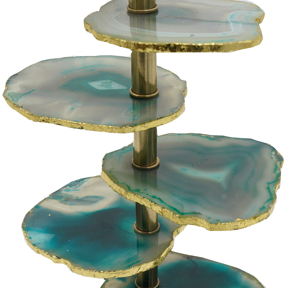 Verdant Agate-Slice Table Lamp with Marble Base