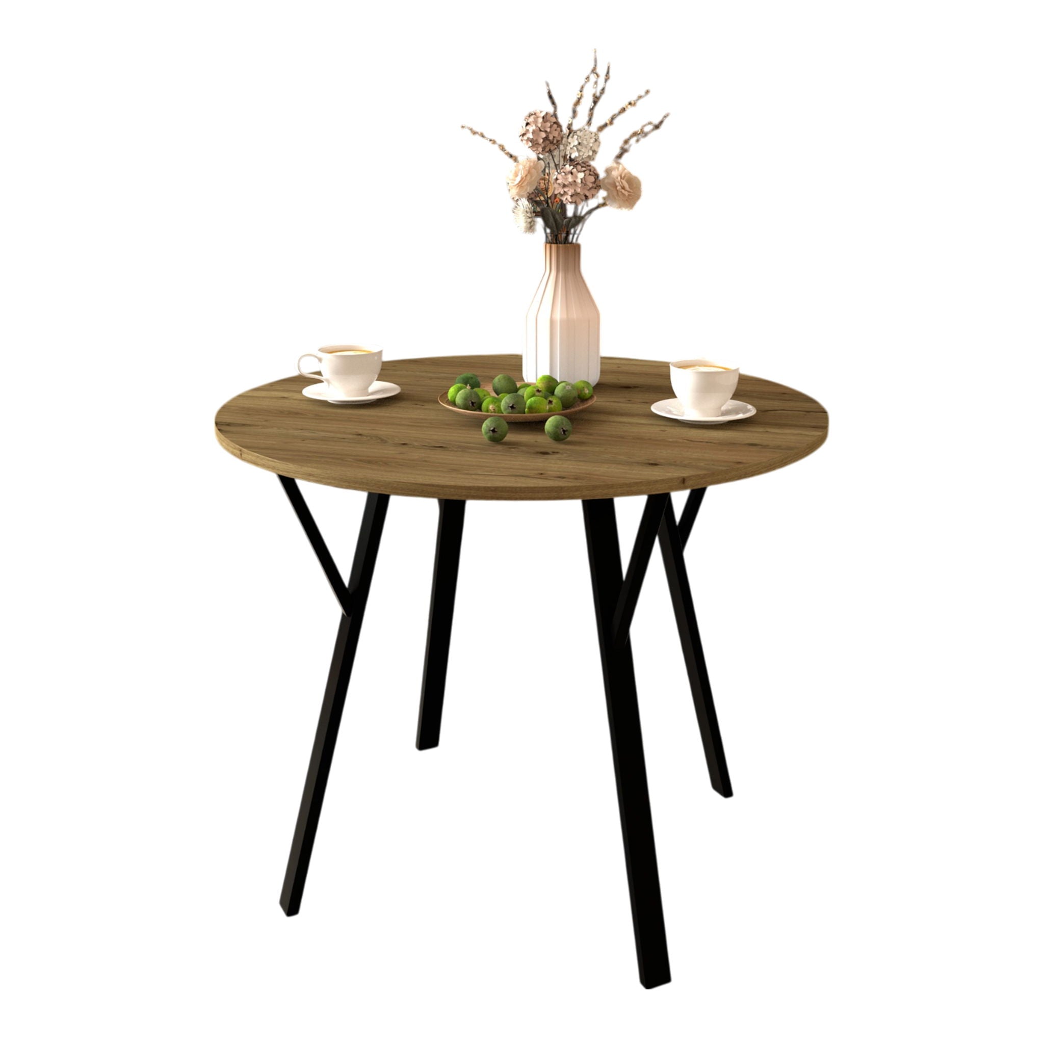 Round Dining Table, For 2 - 4 People - Rustic Brown