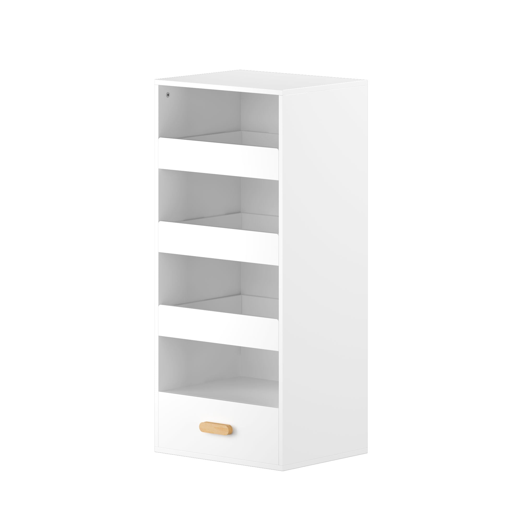4 Tier Freestanding Bookshelf With 3 Sliding Drawers And 1 Bottom Drawer - White