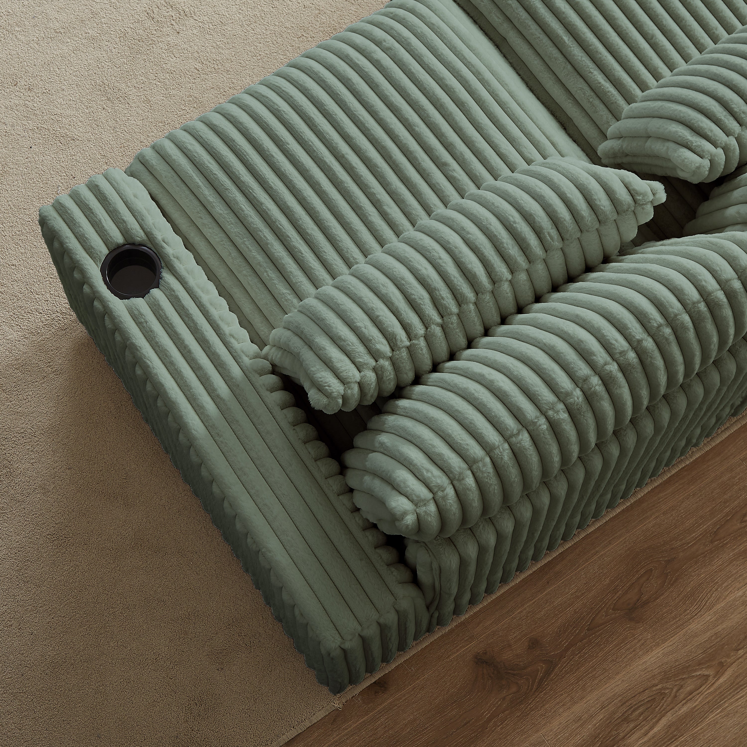 126-Inch Corduroy With Cup Holder Super Large L-Shaped Sofa