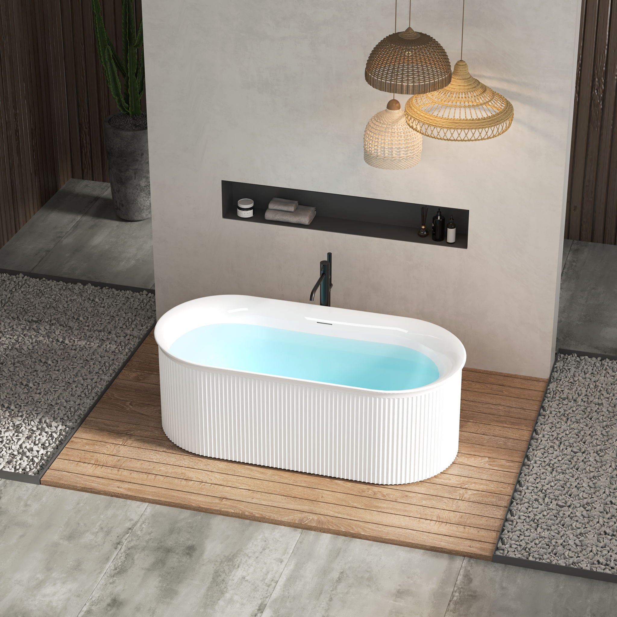 Acrylic Freestanding Bathtub-Acrylic Soaking Tubs, Fluted Style Freestanding Bathtub With Integrated Slotted Overflow And Brushed Nickel Toe-Tap Drain, 02149-Bn - Glossy White - Best Buy Furniture