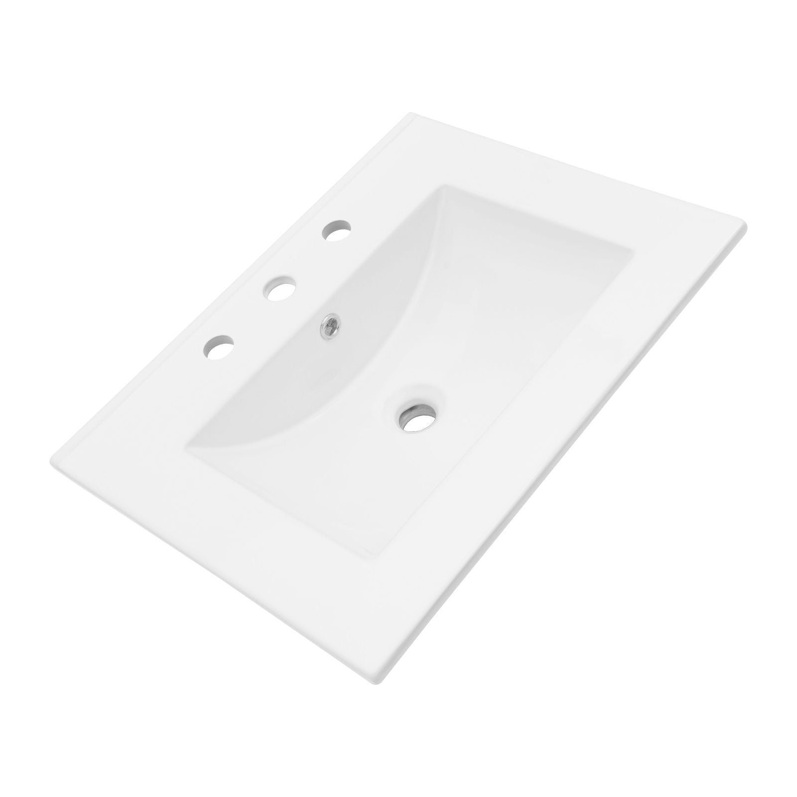 Rectangular Single Vanity Top With 3 Faucet Hole Sink - White