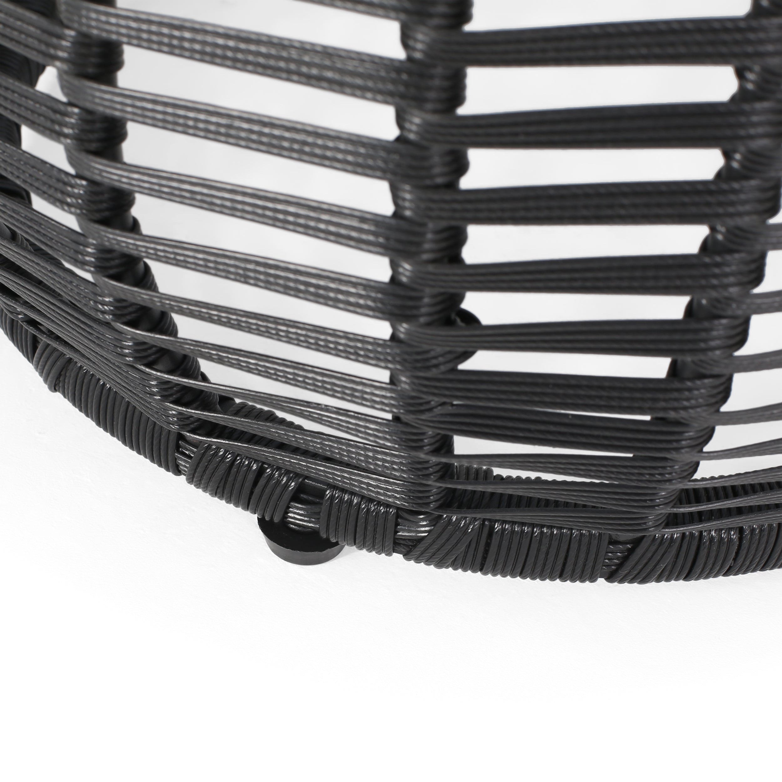 Boho ARIAS Side Table with Tempered Glass Top and Rattan Wrap, Black, 15.5 inches