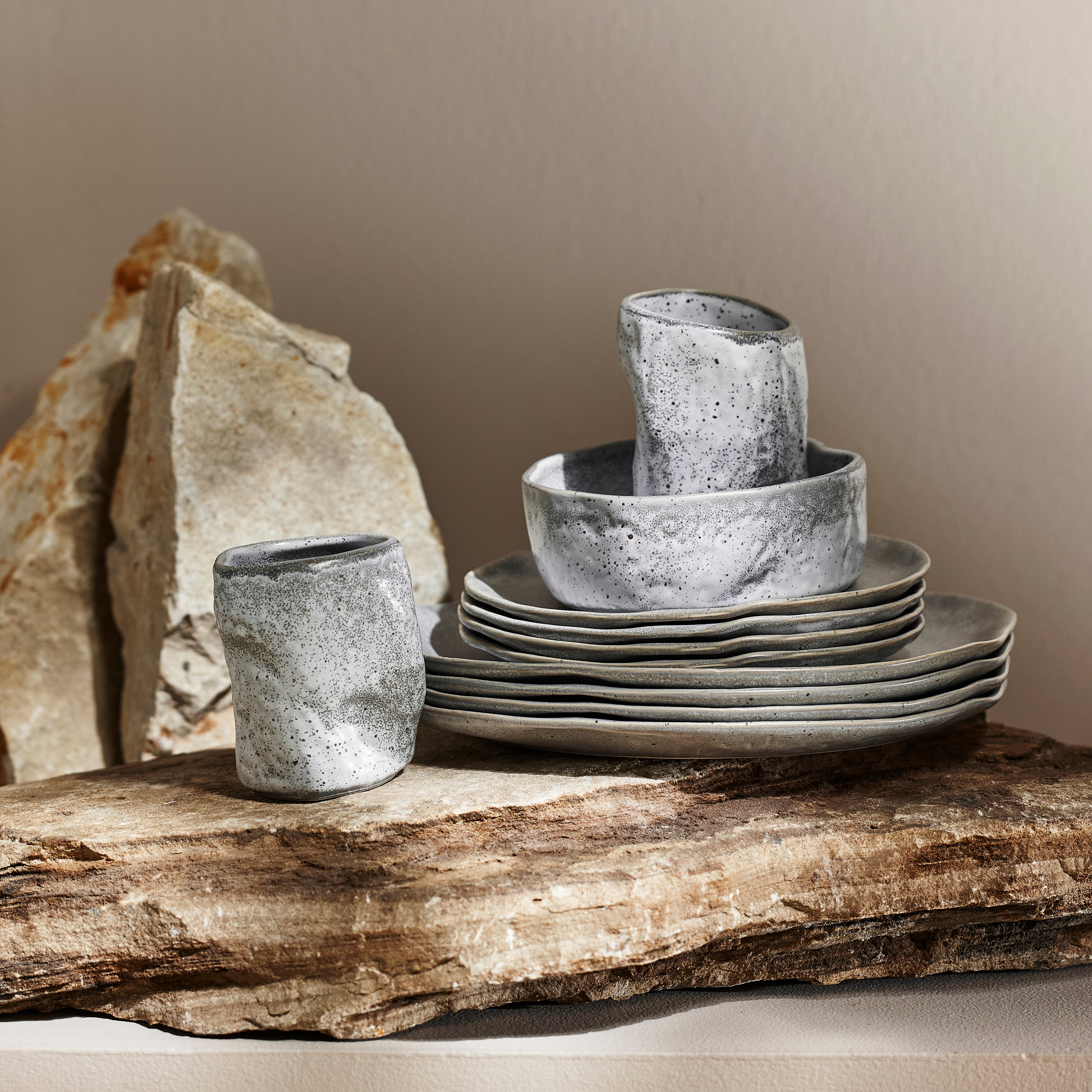 Atik Stoneware Dinnerware Set - Grey Speckled