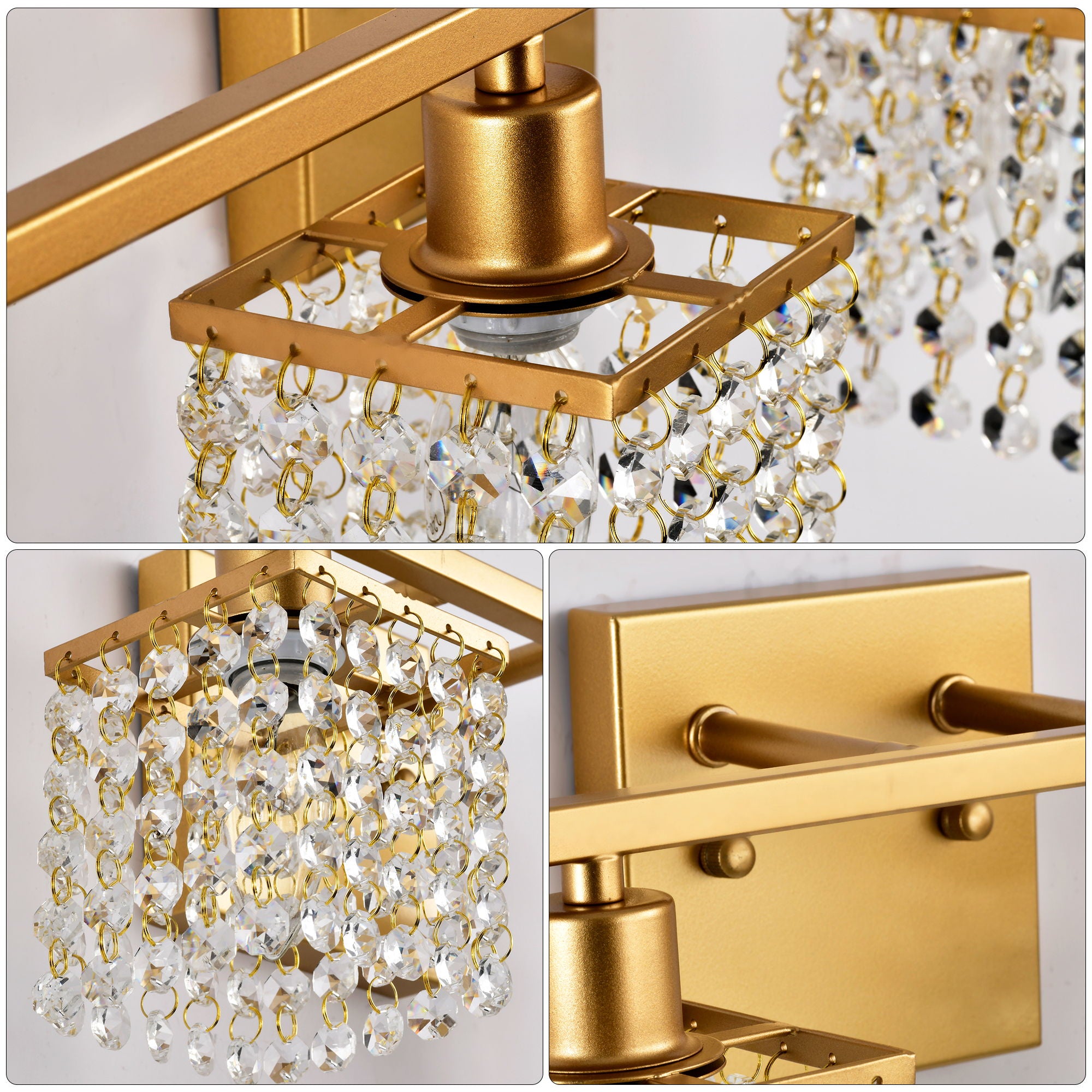 4 Light Bathroom Light, Modern Vanity Lights With Crystal Shade, Vintage Light Fixture Bathroom Over Mirror Wall Lights For Kitchen Dinning Room Bedroom Hallway (Does Not Include Light Bulbs) - Gold
