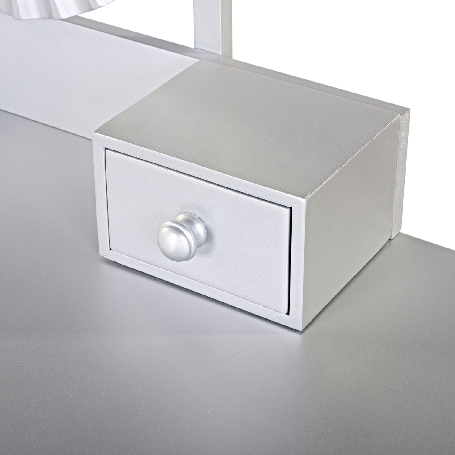 Luxury Vanity Desk With Round Mirror Height Adjustable Dressing Table Set Engineered Wood - Silver - Best Buy Furniture