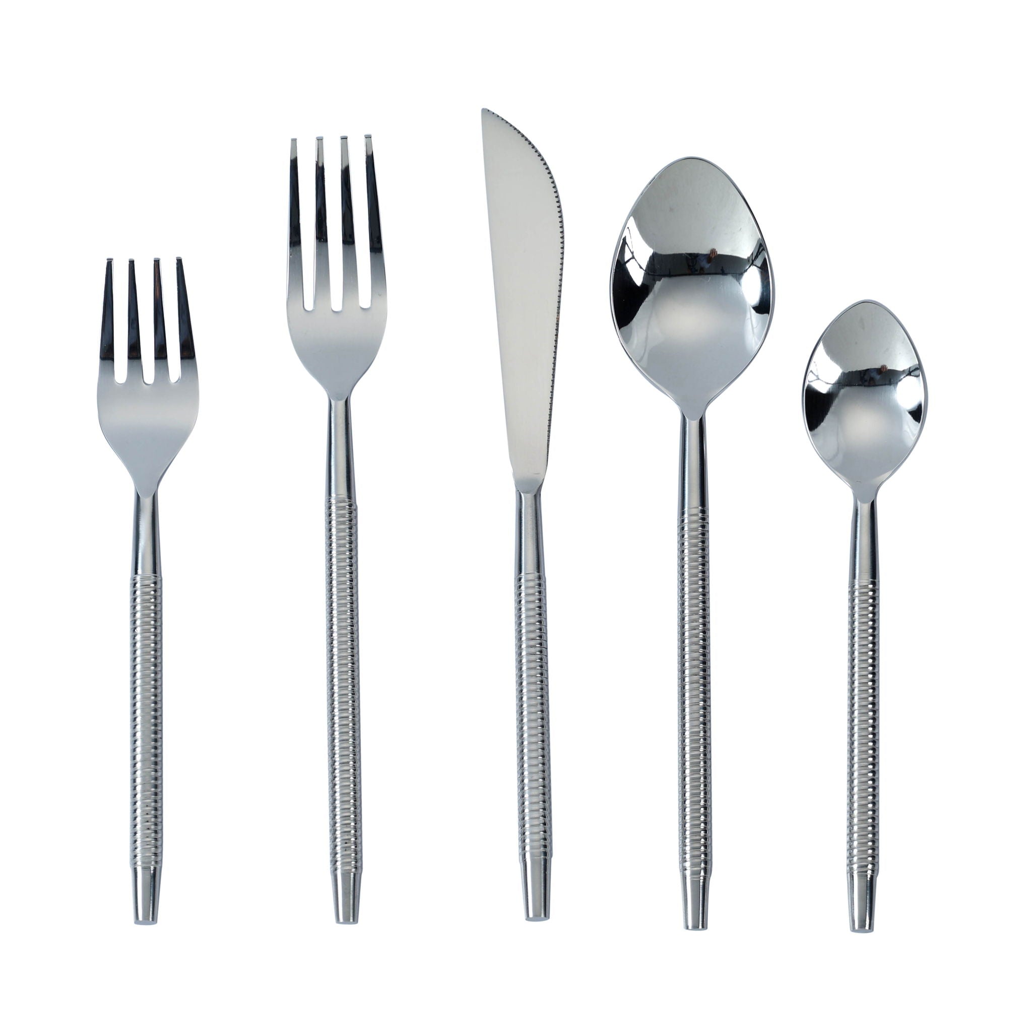 Ribbed - Stainless Steel Flatware (Set of 5) - Silver