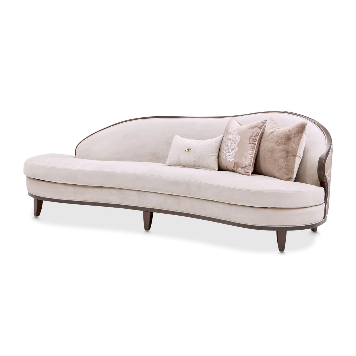 Camellia Field - Asymmetrical Velvet Sofa - Beige / Dark Brown