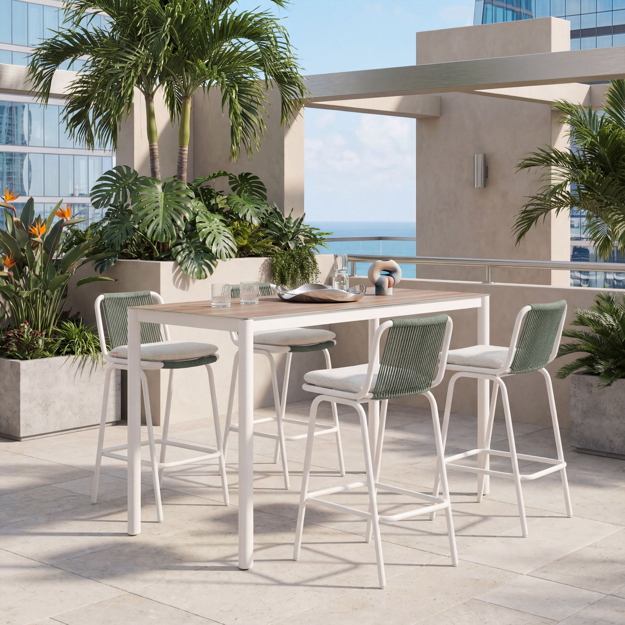 Luft - Outdoor Barstool (Set of 2) - White & Green