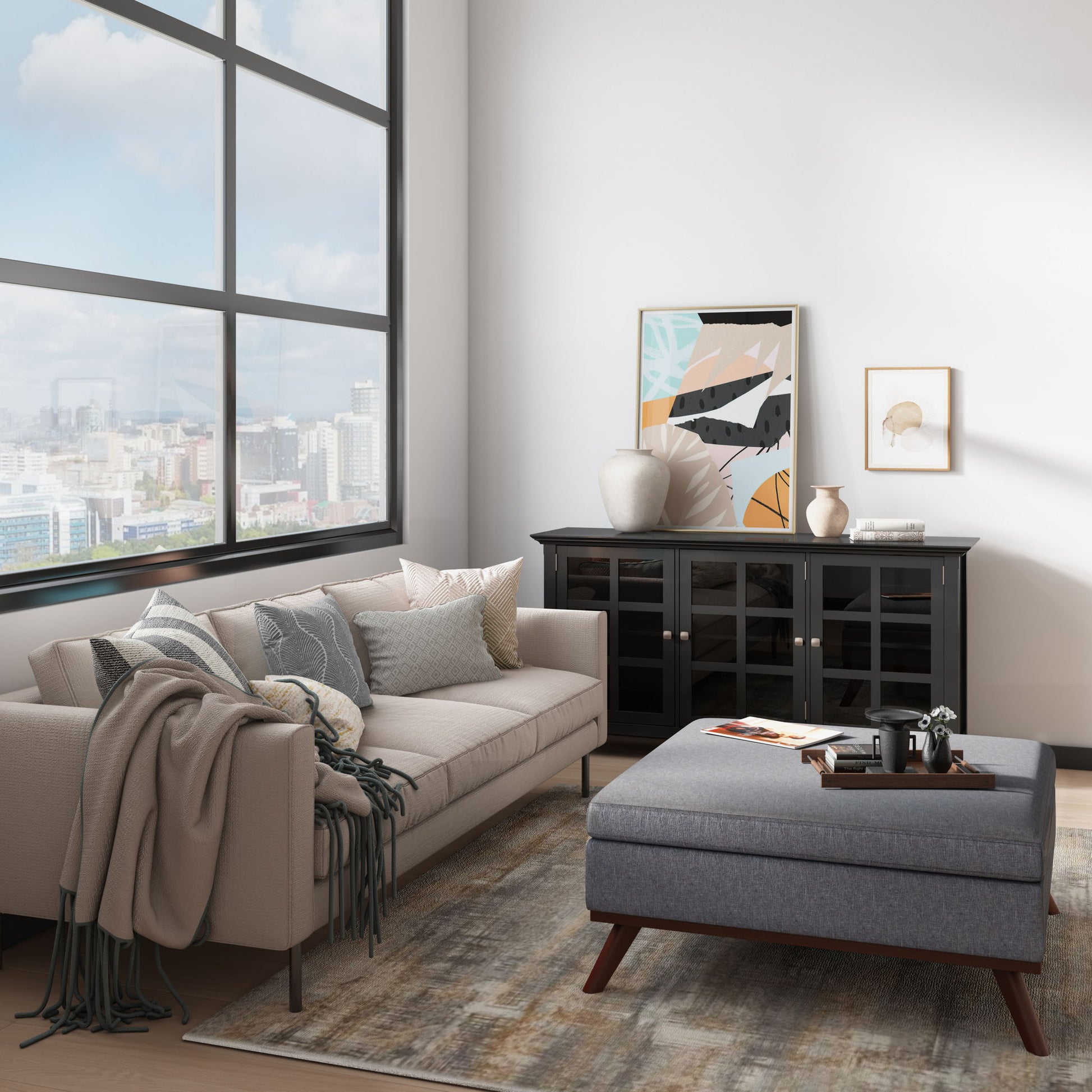 Owen - Square Coffee Table Storage Ottoman - Slate Gray - Best Buy Furniture
