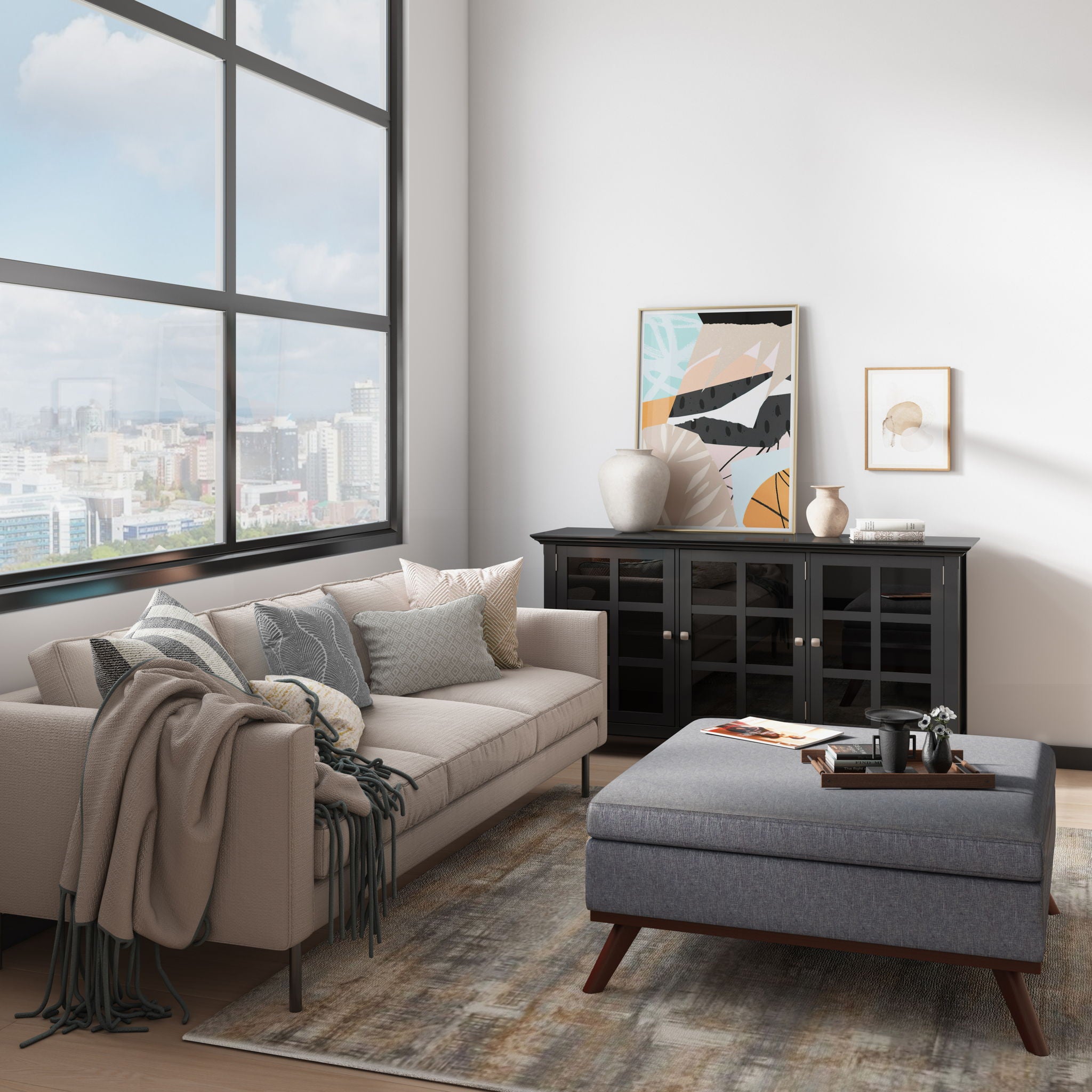 Owen - Square Coffee Table Storage Ottoman - Slate Gray - Best Buy Furniture