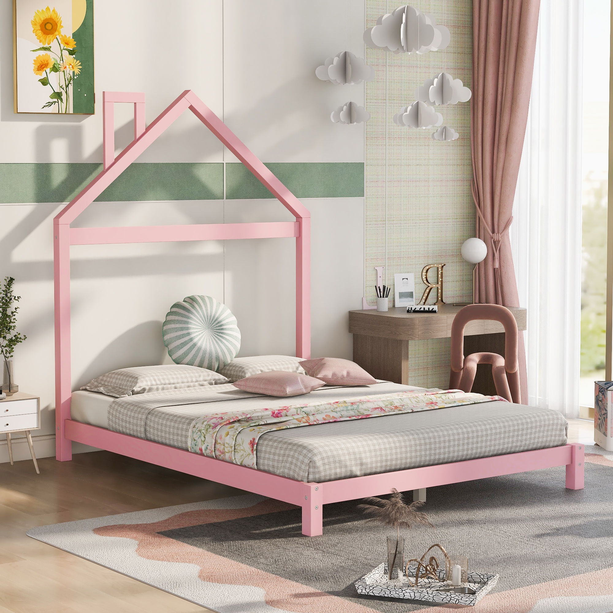 Platform Bed With House Shaped Headboard