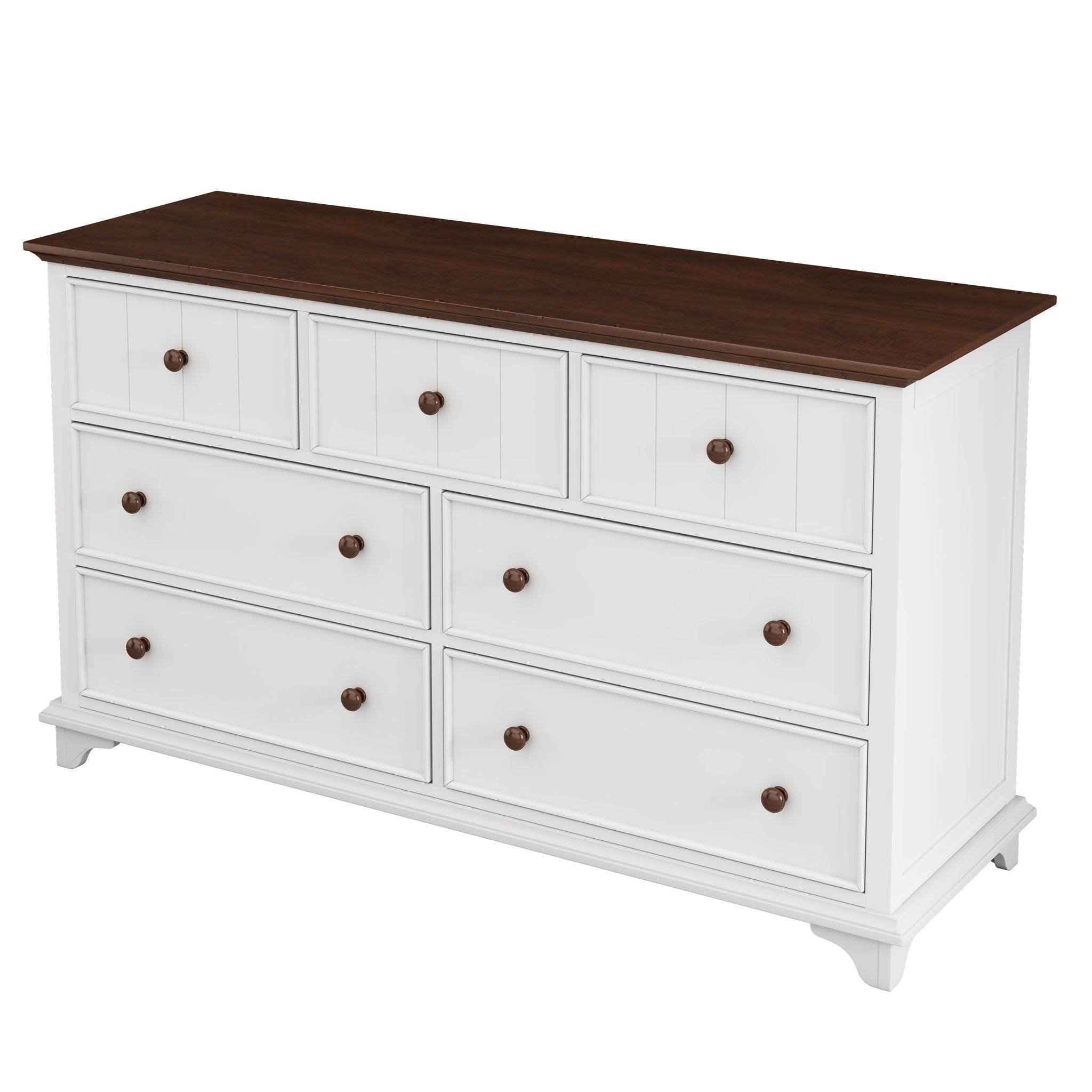 Wooden Captain Seven Drawer Dresser For Bedroom, Living Room, Kids' Room - White / Walnut - Best Buy Furniture