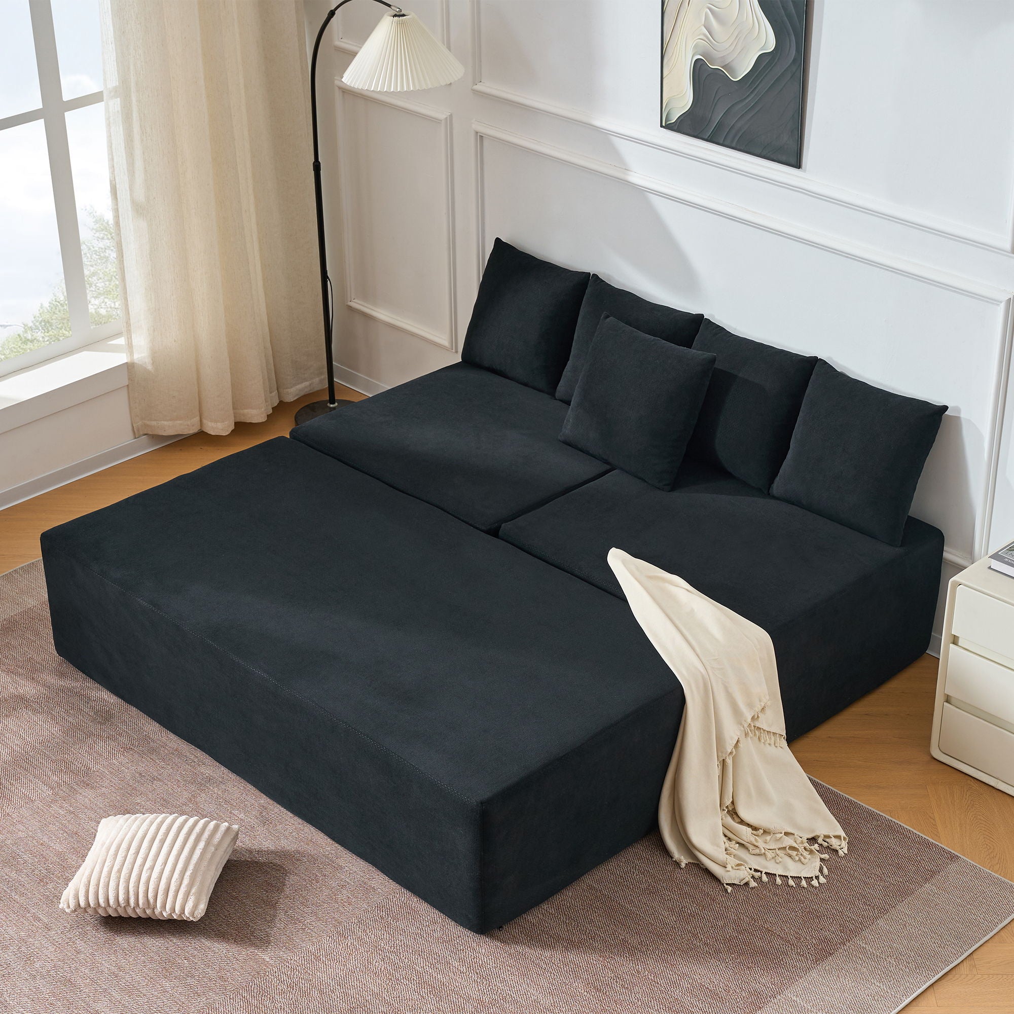 Modular L-Shaped Sectional Sofa With Deep Seat, Movable Chaise & 5 Pillows