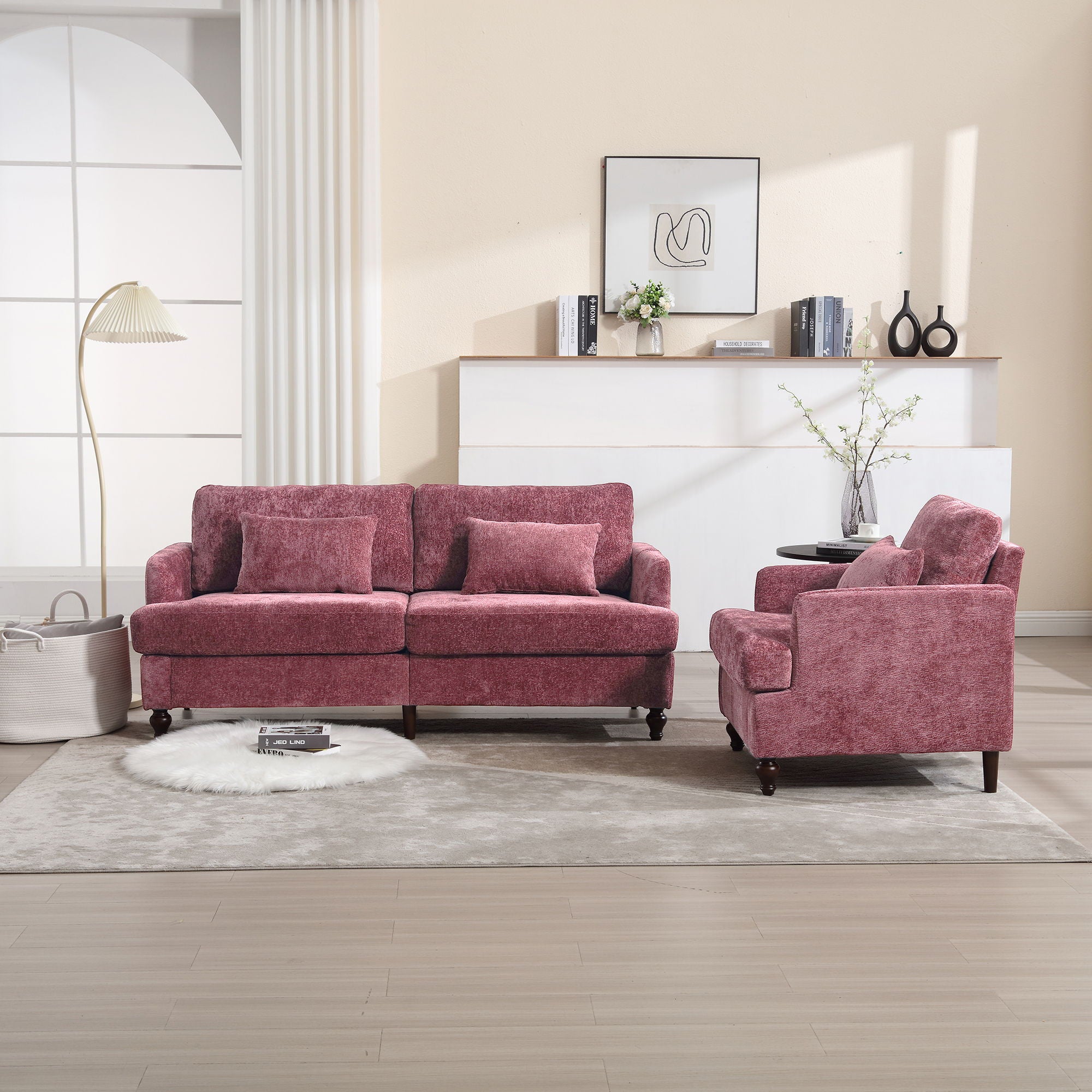 Modern Mid Century Wood Frame Armchair With Tufted Design