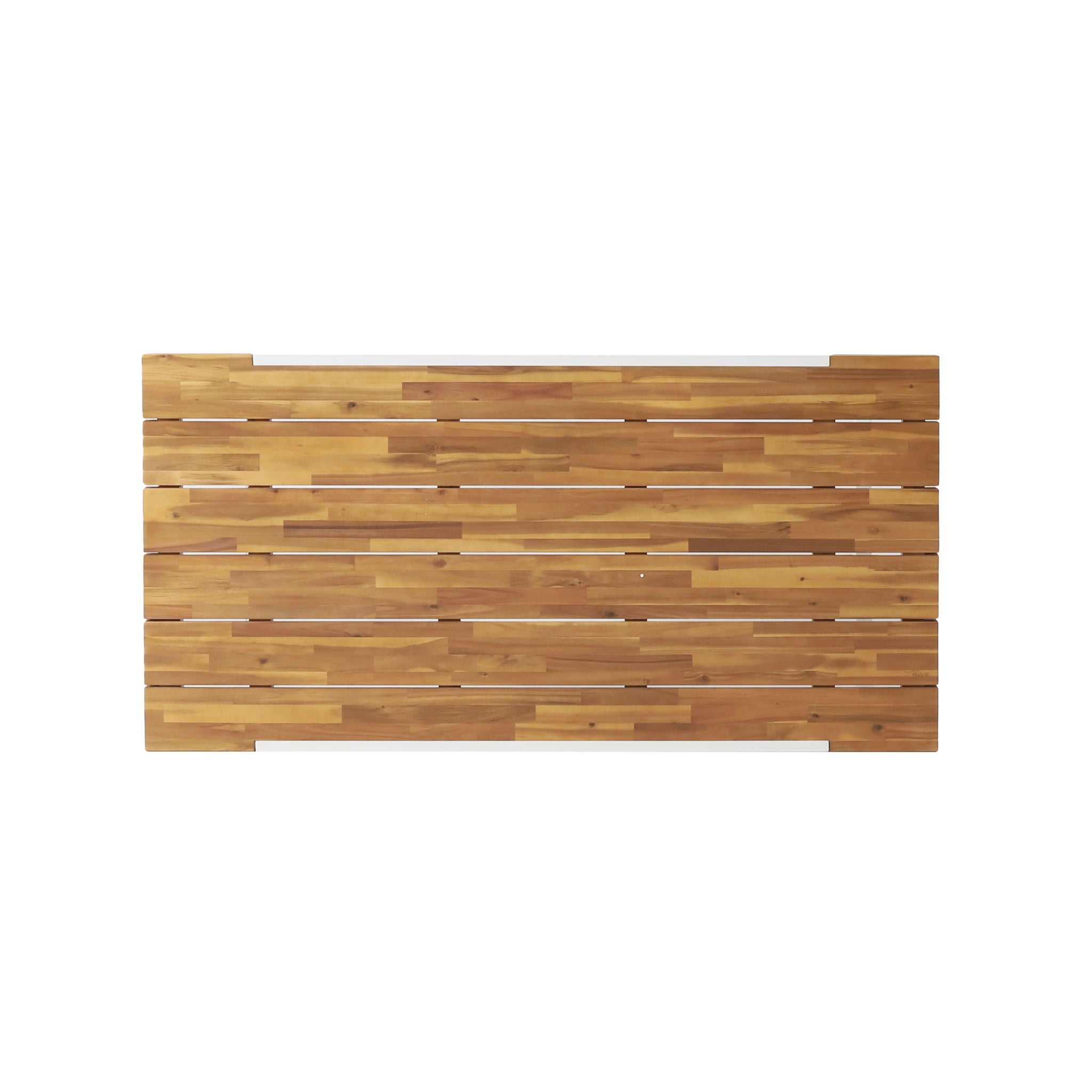 Outdoor Dining Table With Slat Top - Teak / White