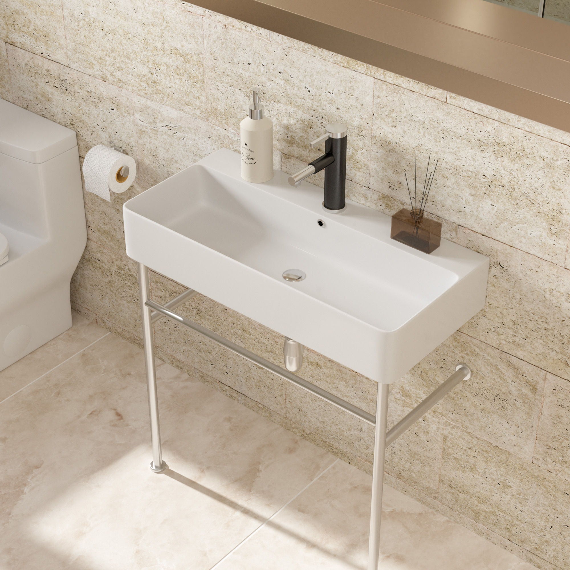 Ceramic Console Bathroom Sink With Overflow