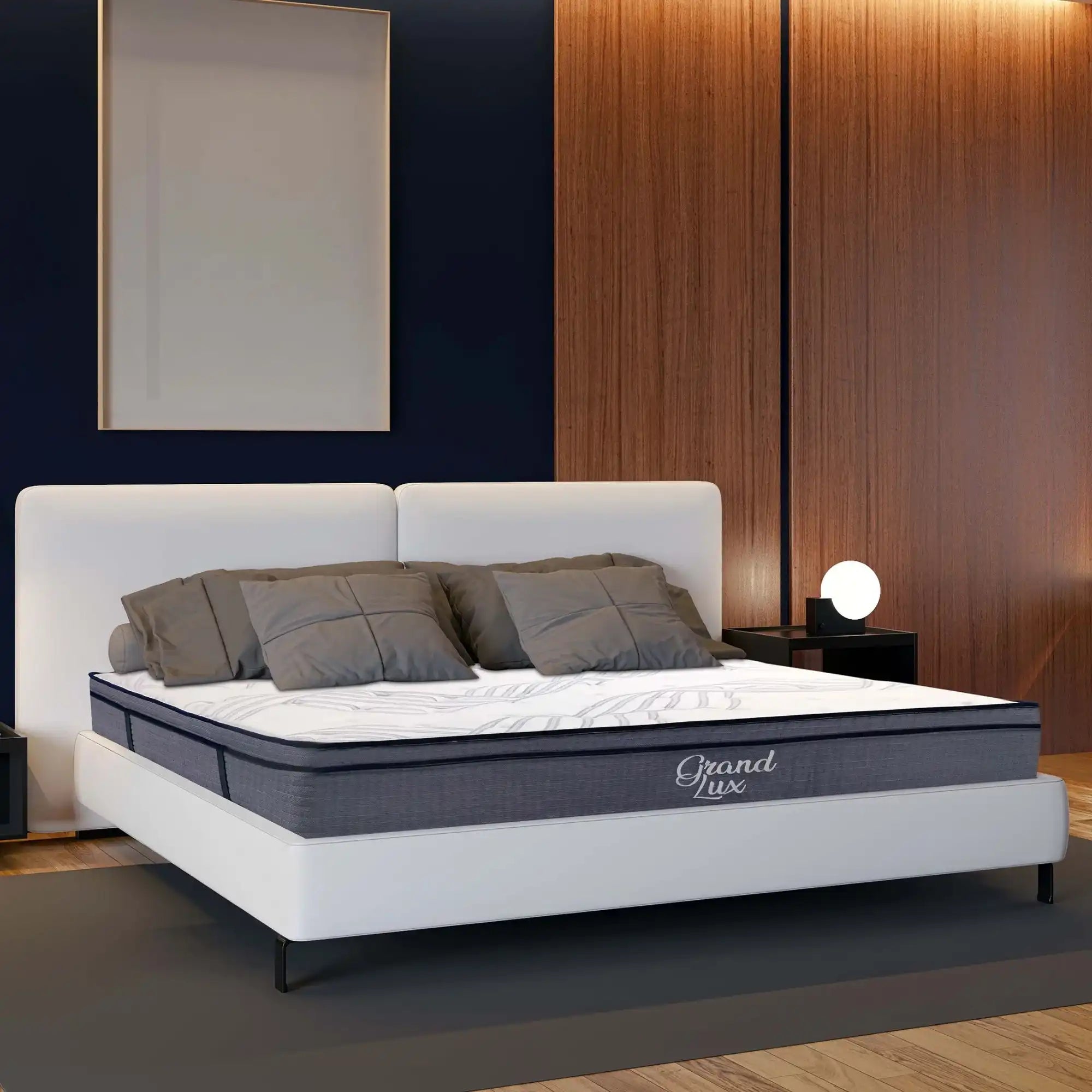 King Size Hybrid Plush Foam Mattress, Soft Polyester Knit Cover, Multi Layer Foam Mattress - White / Gray