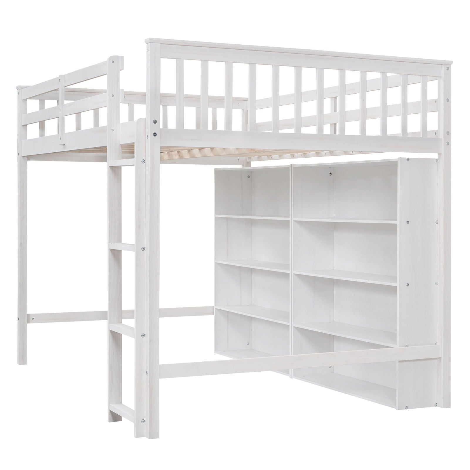 Loft Bed With 8 Open Storage Shelves And Built In Ladder