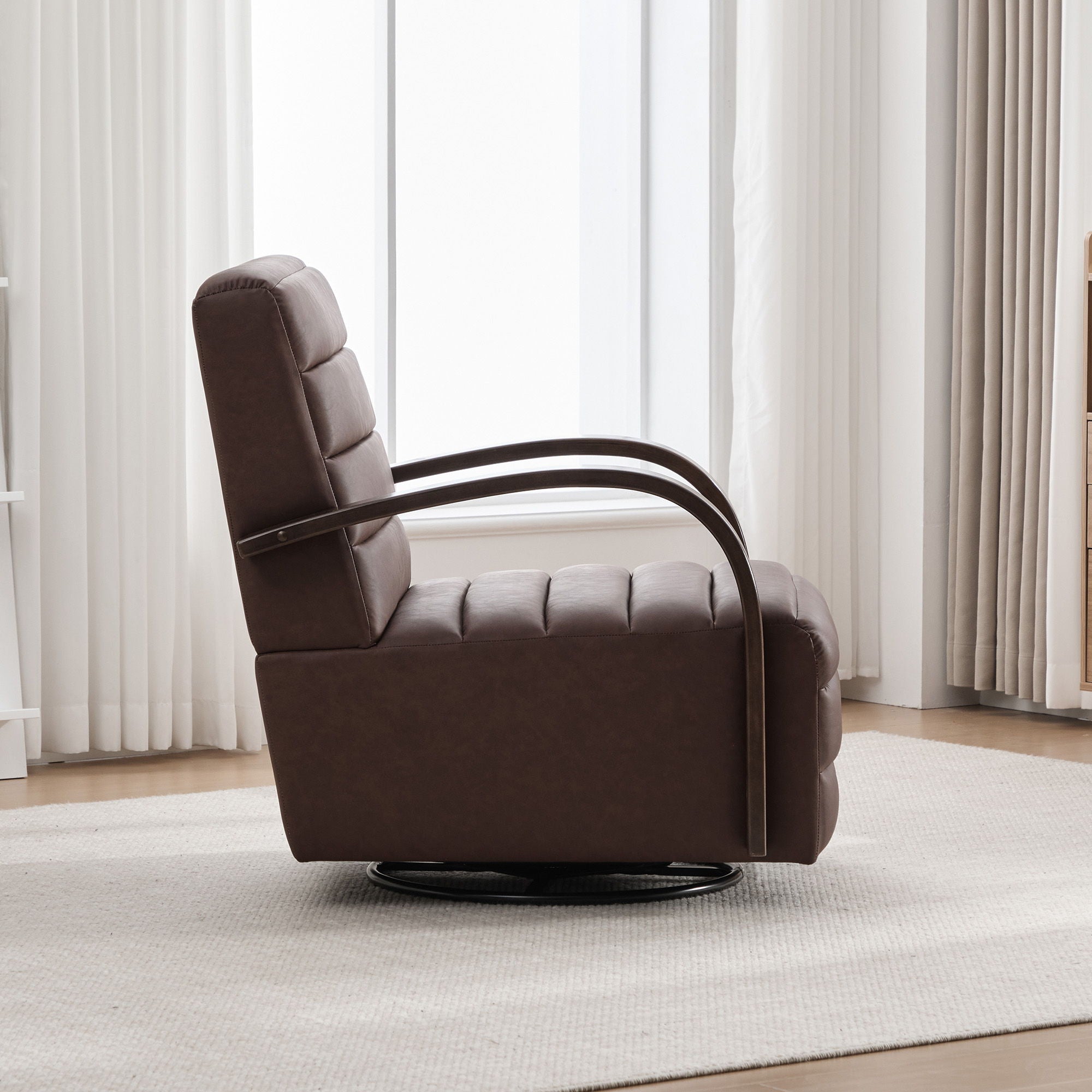 360° Swivel Accent Chair With Armrests, Comfy Lounge - Brown