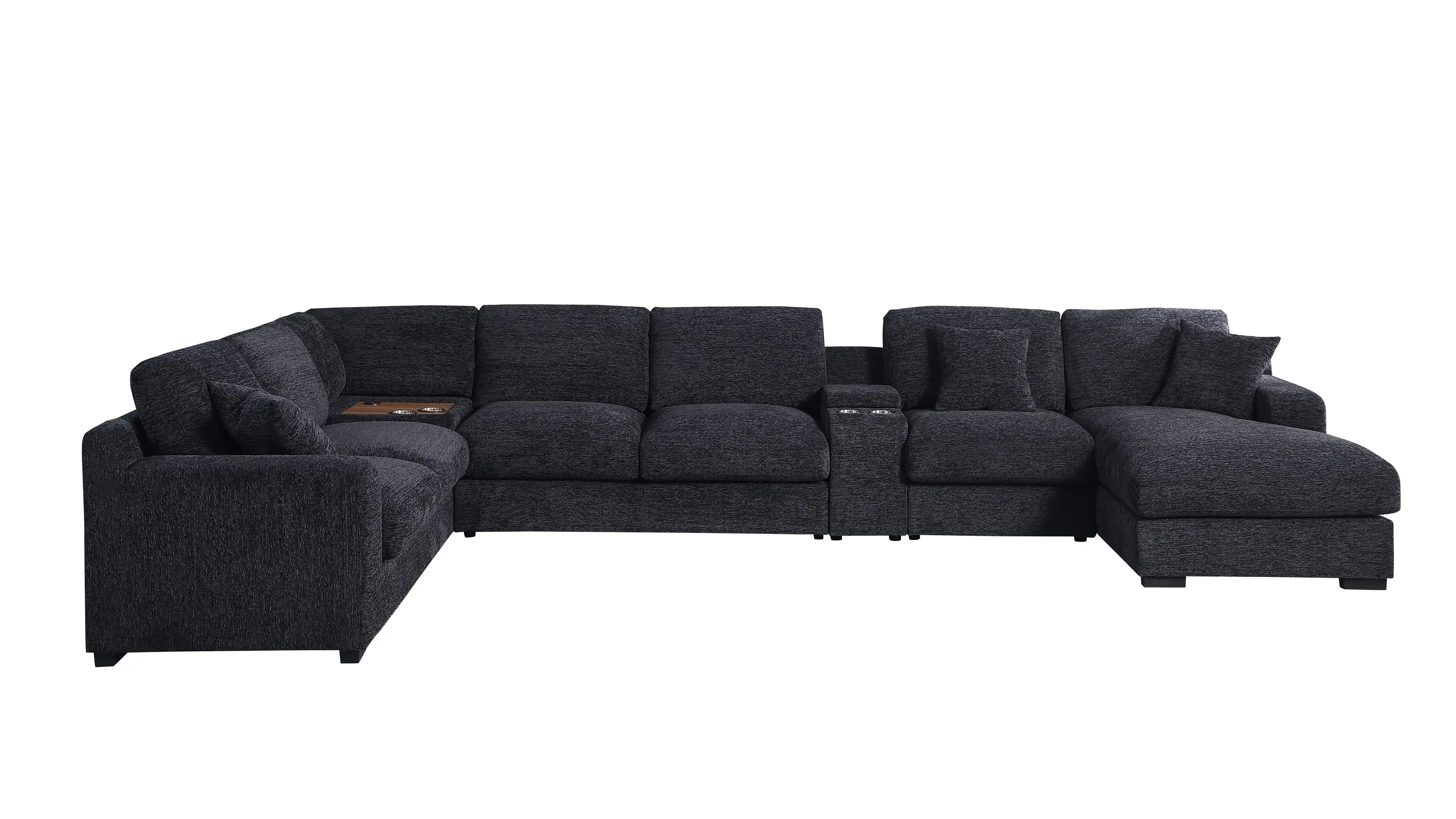Celine - Chenille Fabric Corner Sectional Sofa With Right-Facing Chaise, Cupholders, And Charging Ports - Best Buy Furniture