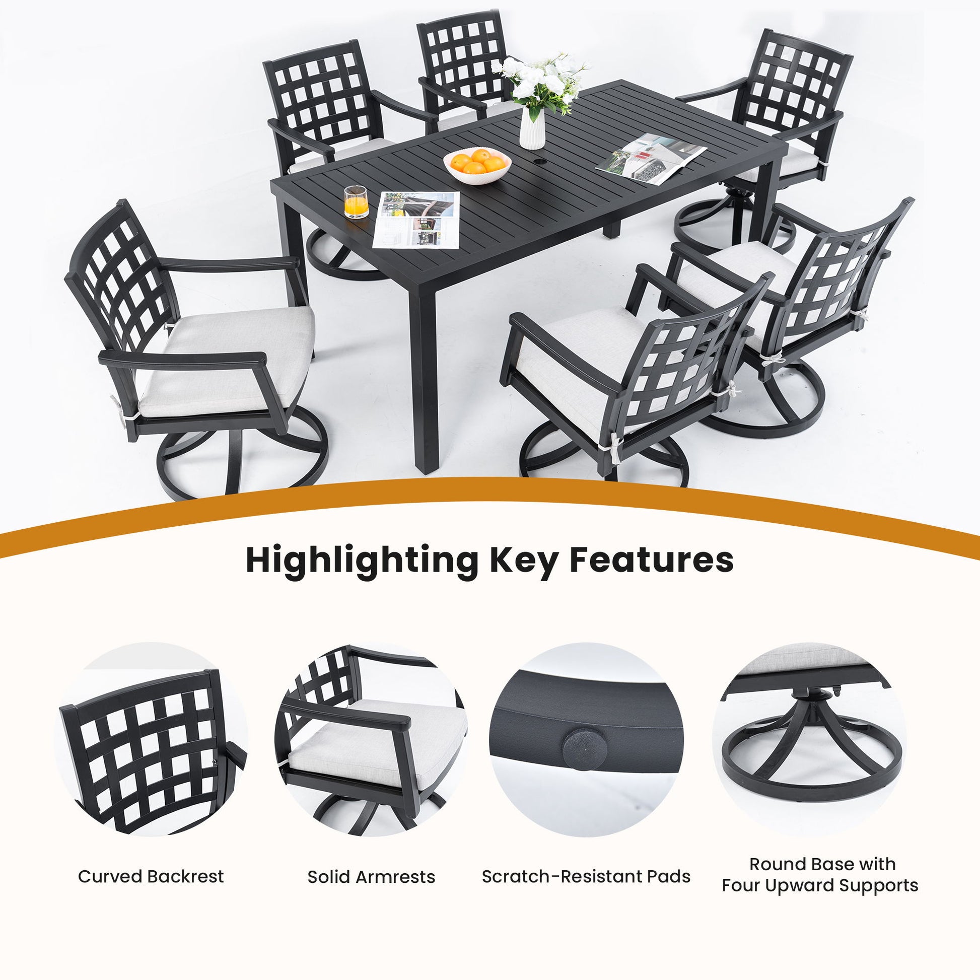 Modern Classic Outdoor Dining Swivel Rockers With Sunbrella Cushion, Lattice Design, Weather Resistant Frame (Set of 2) - Ember Black - Best Buy Furniture