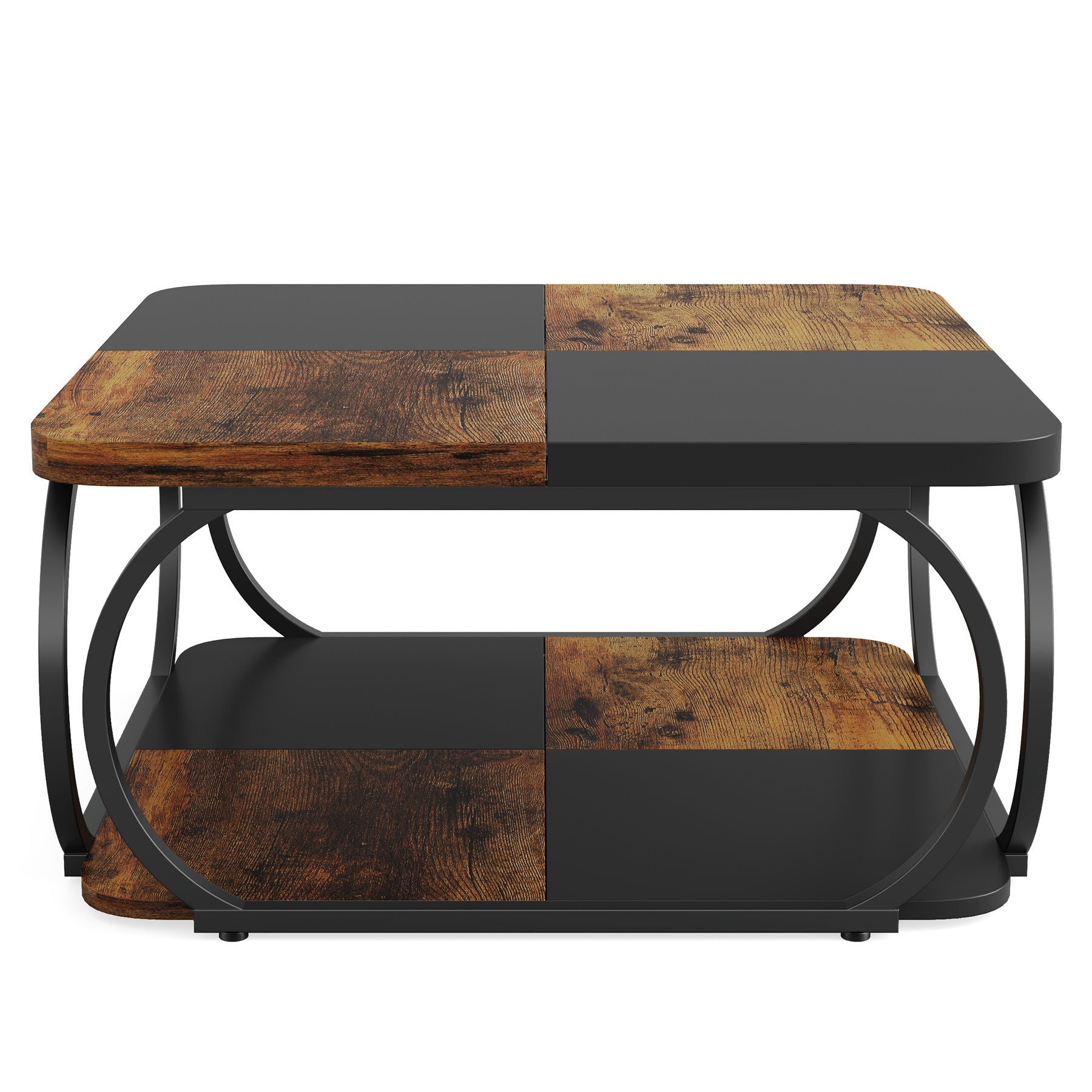 Square Coffee Table With Storage Shelf, 2 Tier For Living Room - Brown / Black