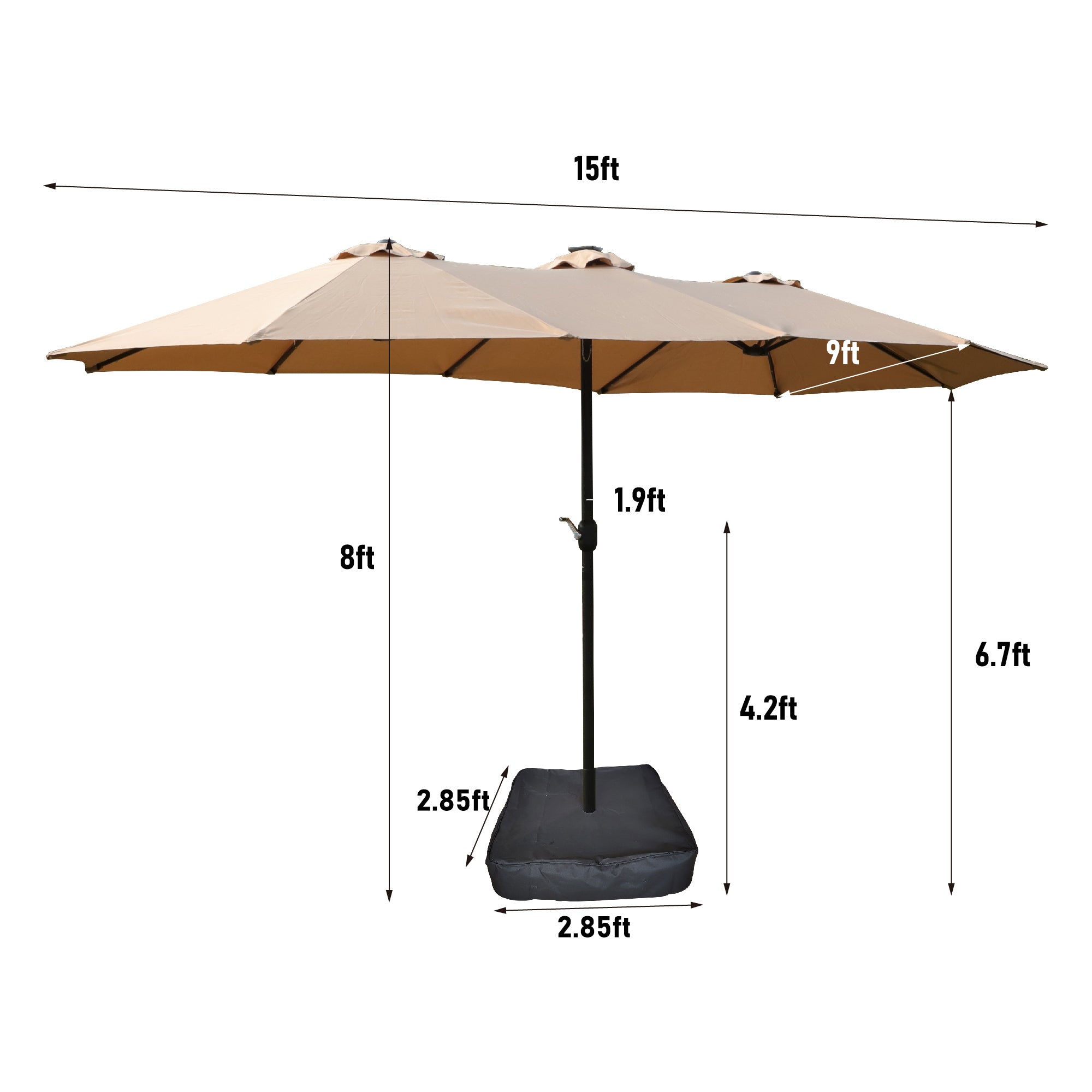 15x9ft Large Double-Sided Rectangular Outdoor Patio Market Umbrella - Taupe