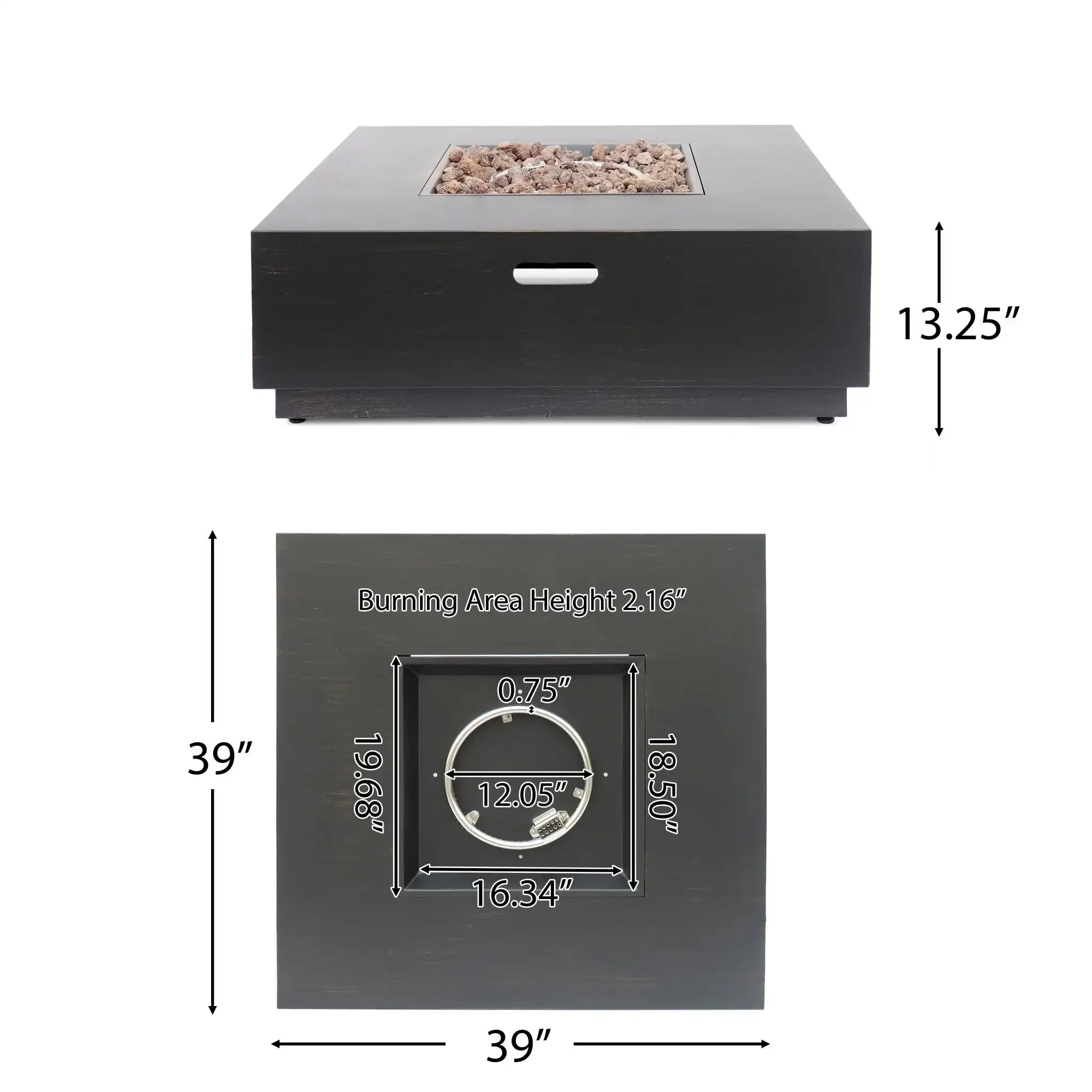 Modern Square Fire Pit With 50,000 Btu