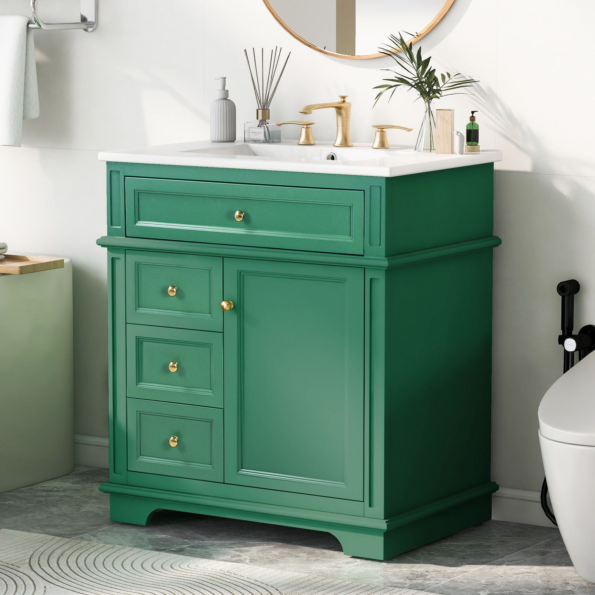 Freestanding Bathroom Vanity With Sink, Soft Closing Door, Tip Out Drawer
