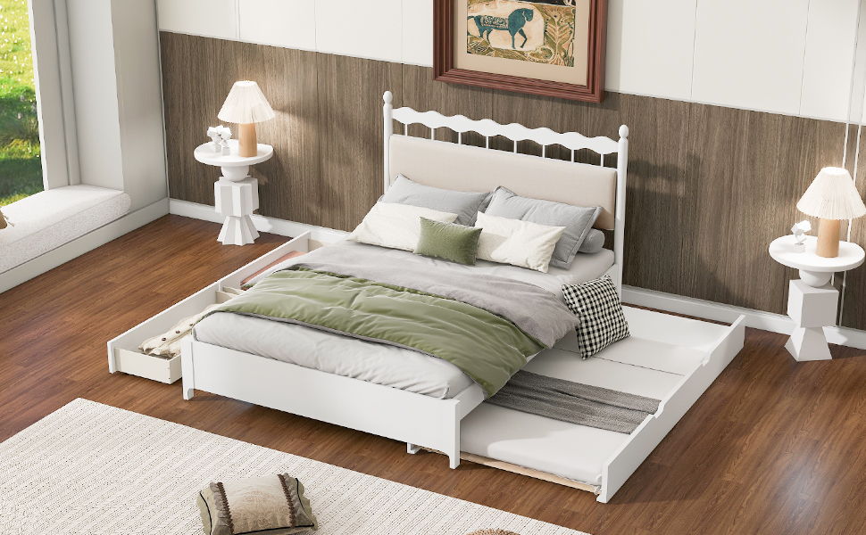 Storage Platform Bed With 2 Big Drawers & Trundle