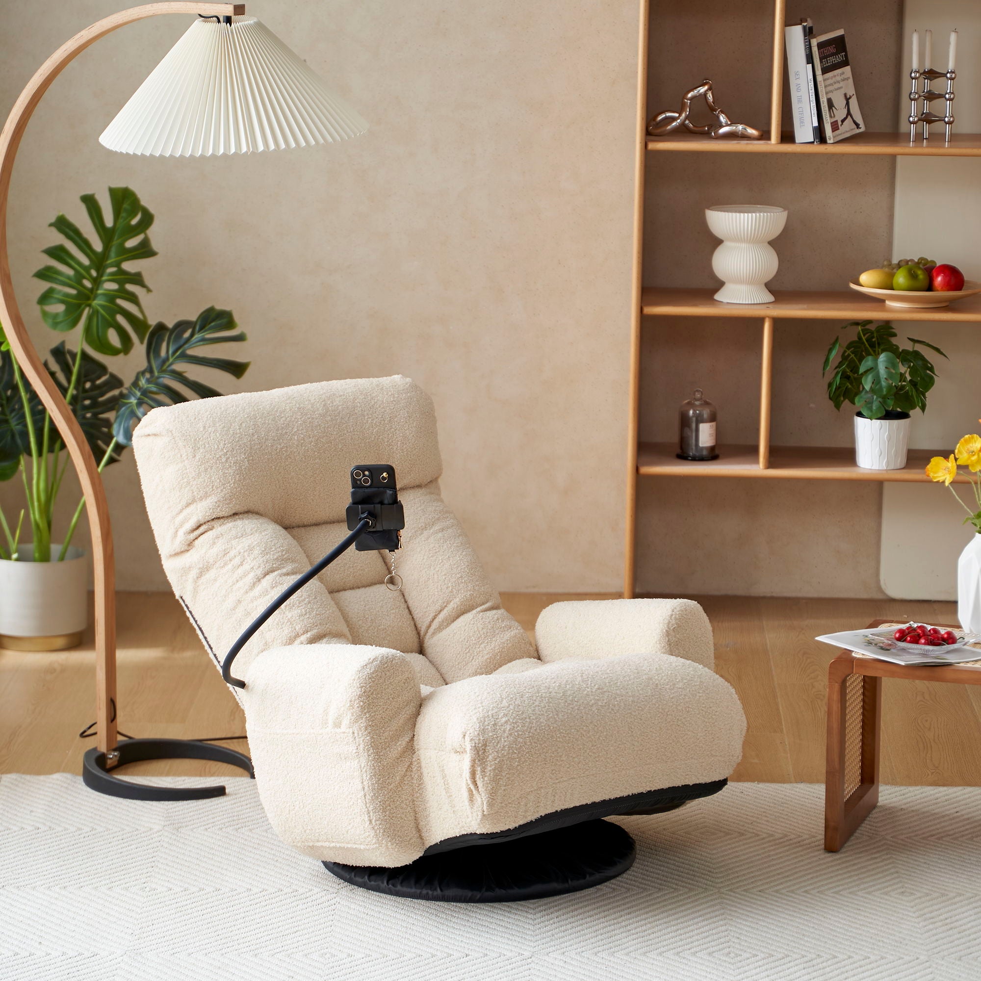 Adjustable Swivel Lounge Chair With 360 Degree Rotating Seat And Headrest Support