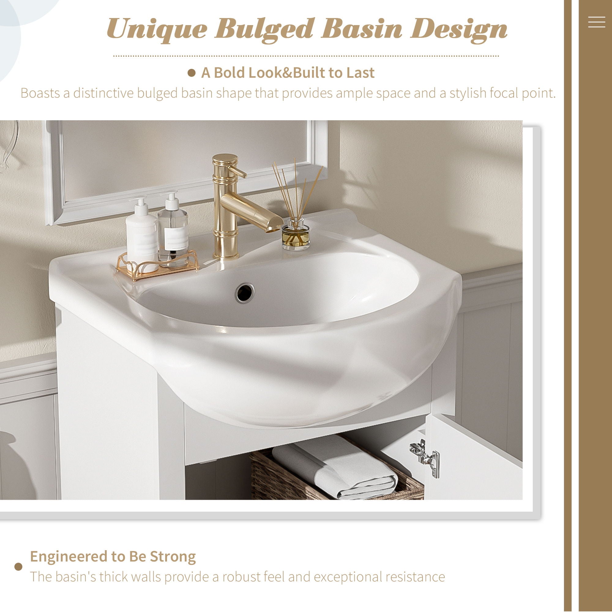 Bathroom Vanity With Bulged Sink, Cabinet, Soft-Close Door, Freestanding Single Unit