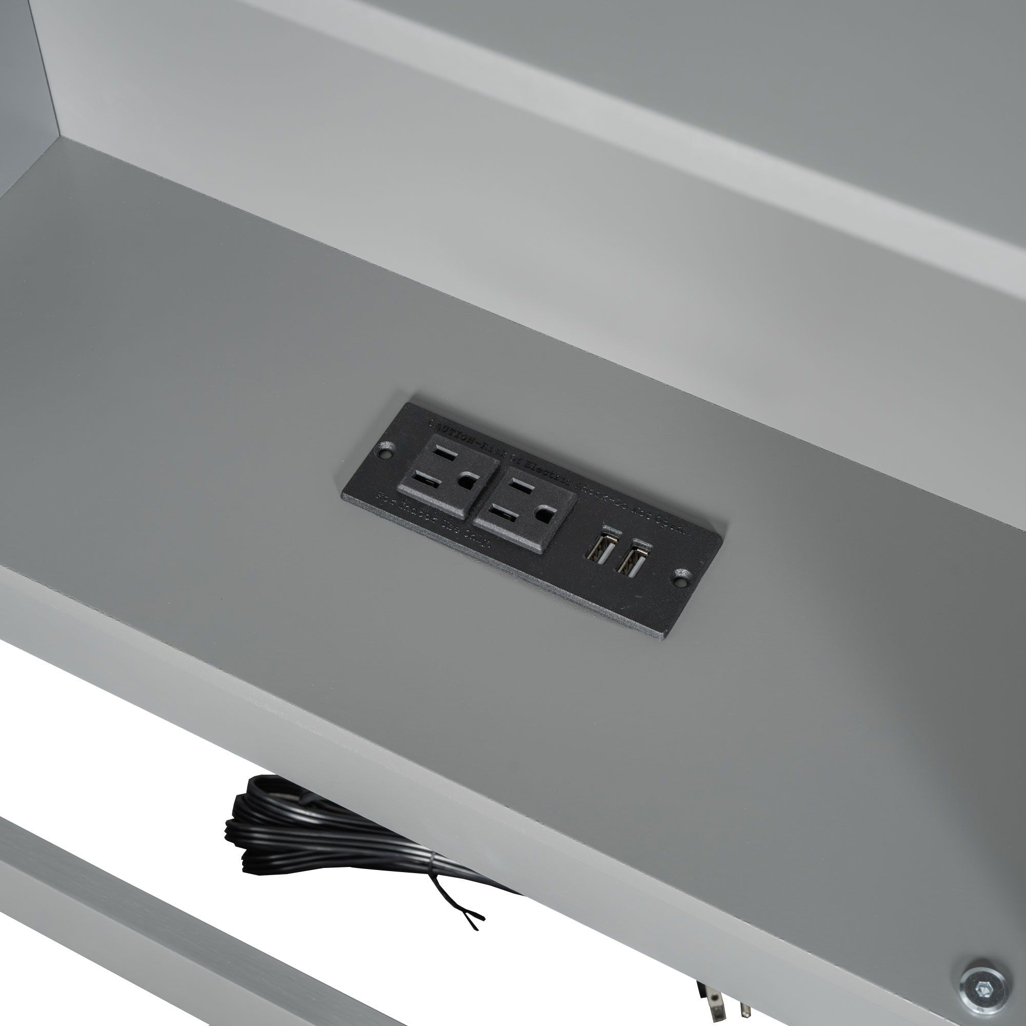 Twin Long Floor Bed With Storage Cabinets And USB Ports - Gray