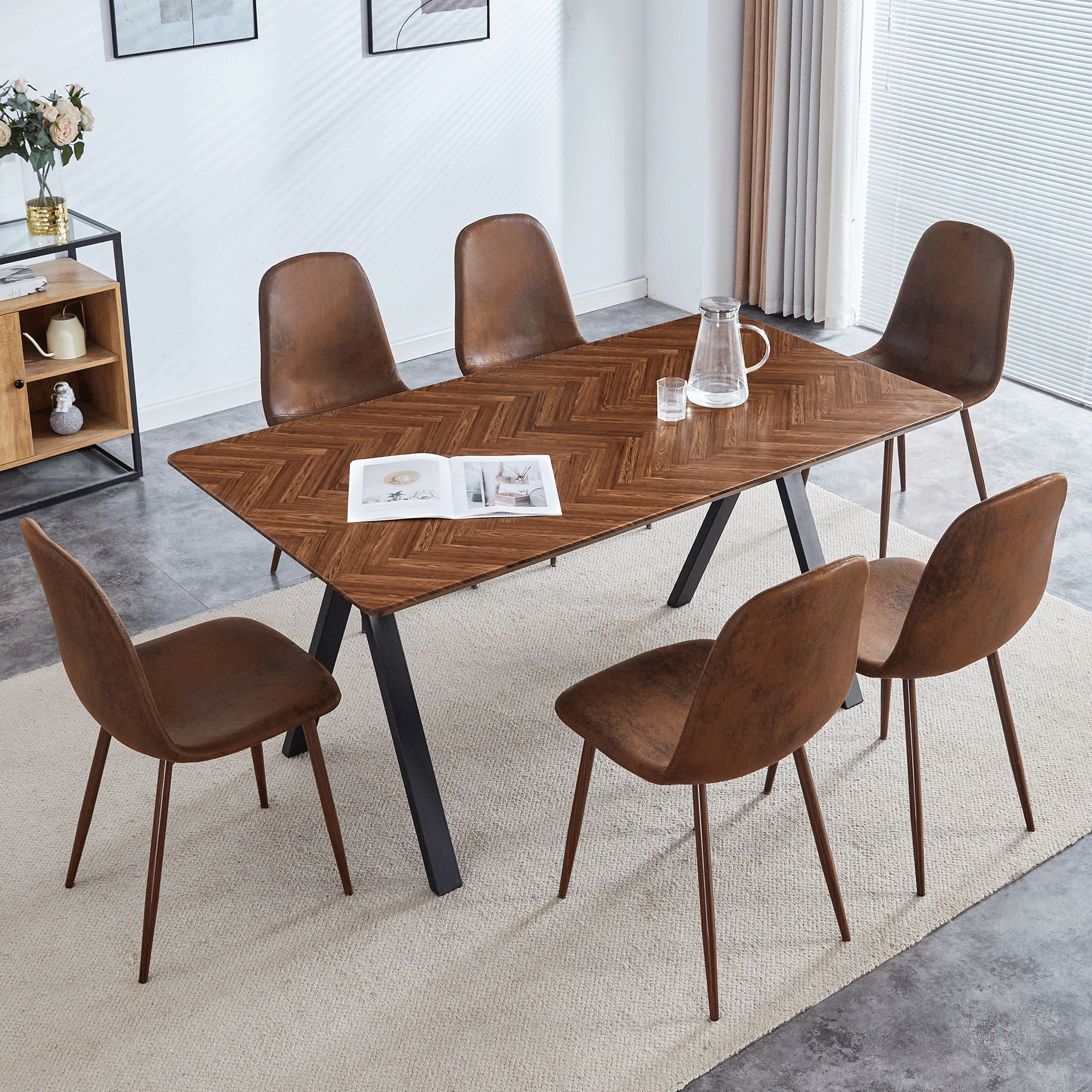 Herringbone Pattern Dining Table A Perfect Match For Modern Minimalist And Industrial Home Styles - Walnut