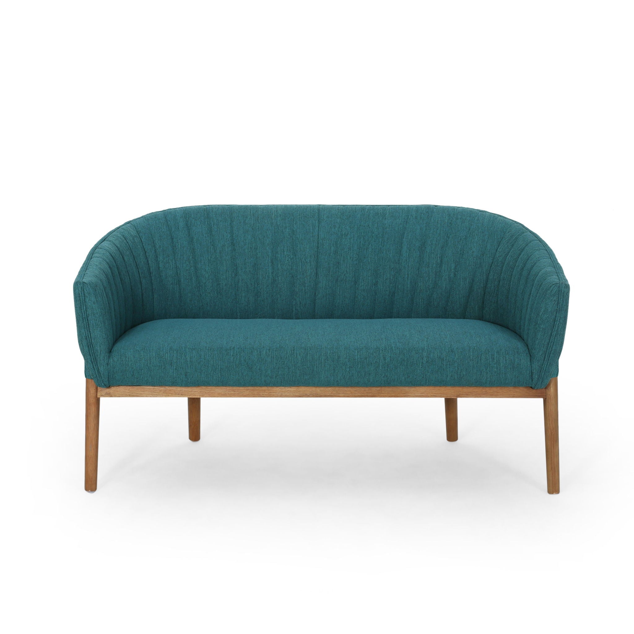 Mid Century Modern Loveseat With Channel Stitched Backrest