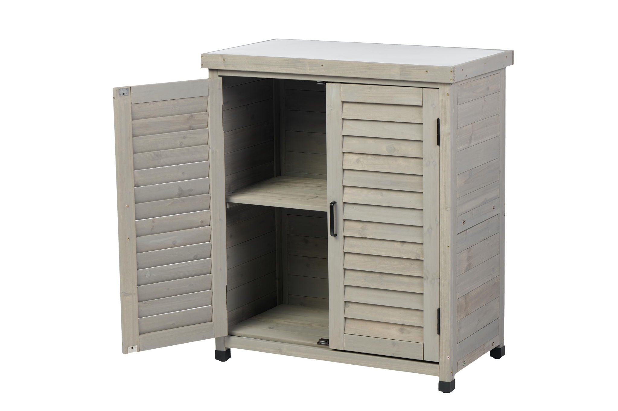 Potting Bench With Storage Cabinet And Metal Table Top For Outdoor