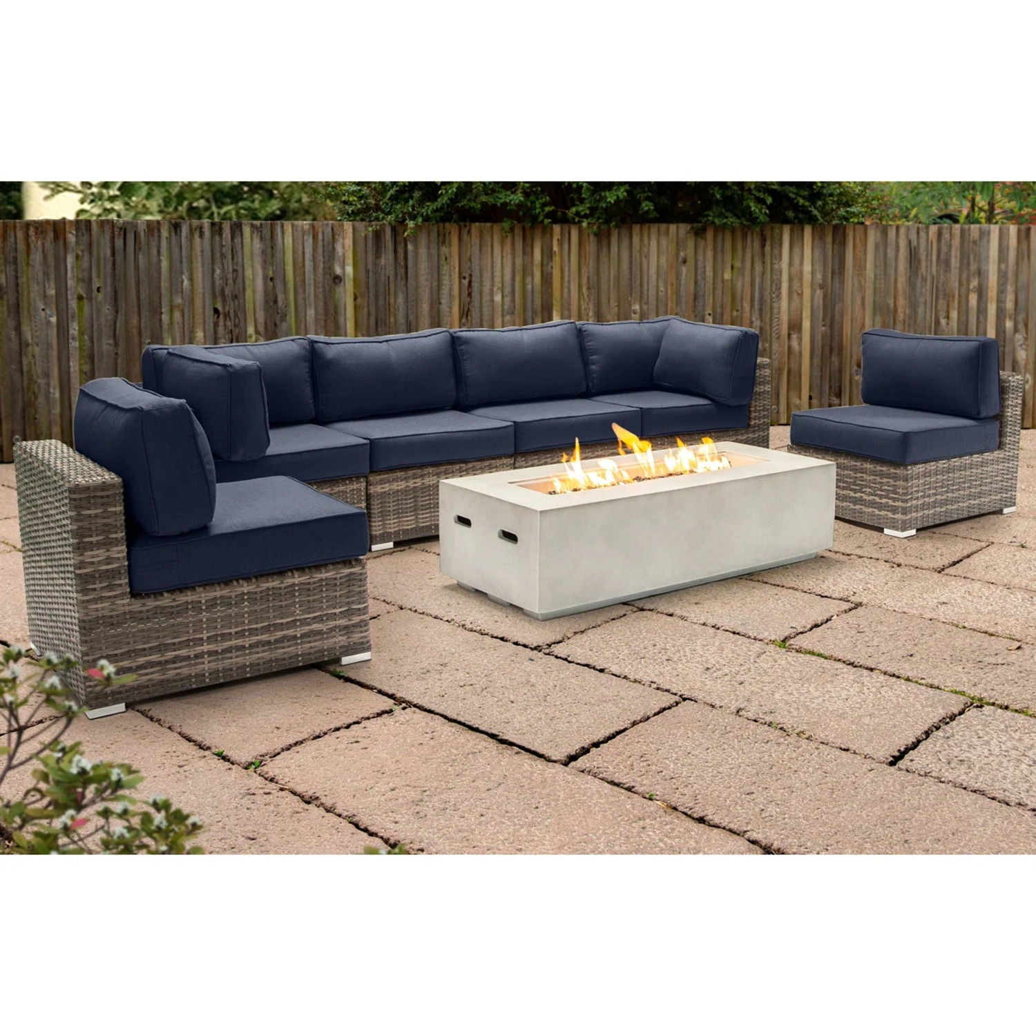 Outdoor Seating Group With Firepit And Cushions - Gray
