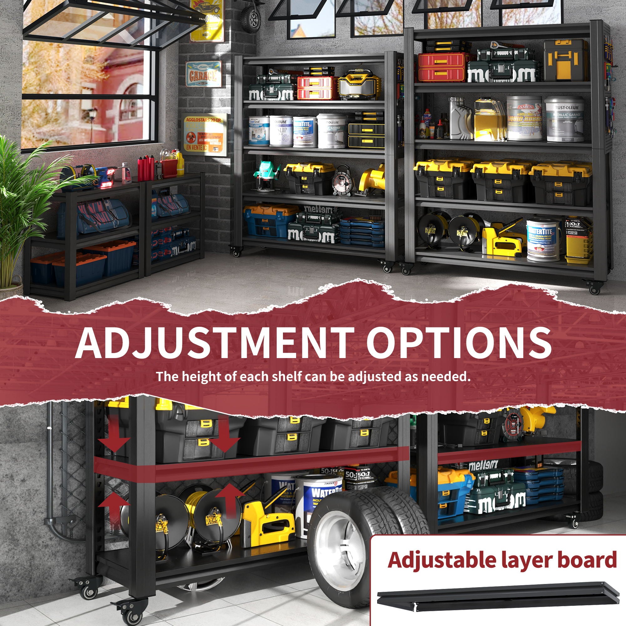 Heavy Duty Adjustable Metal Shelving Unit With Pegboard And Wheels For Multipurpose Storage