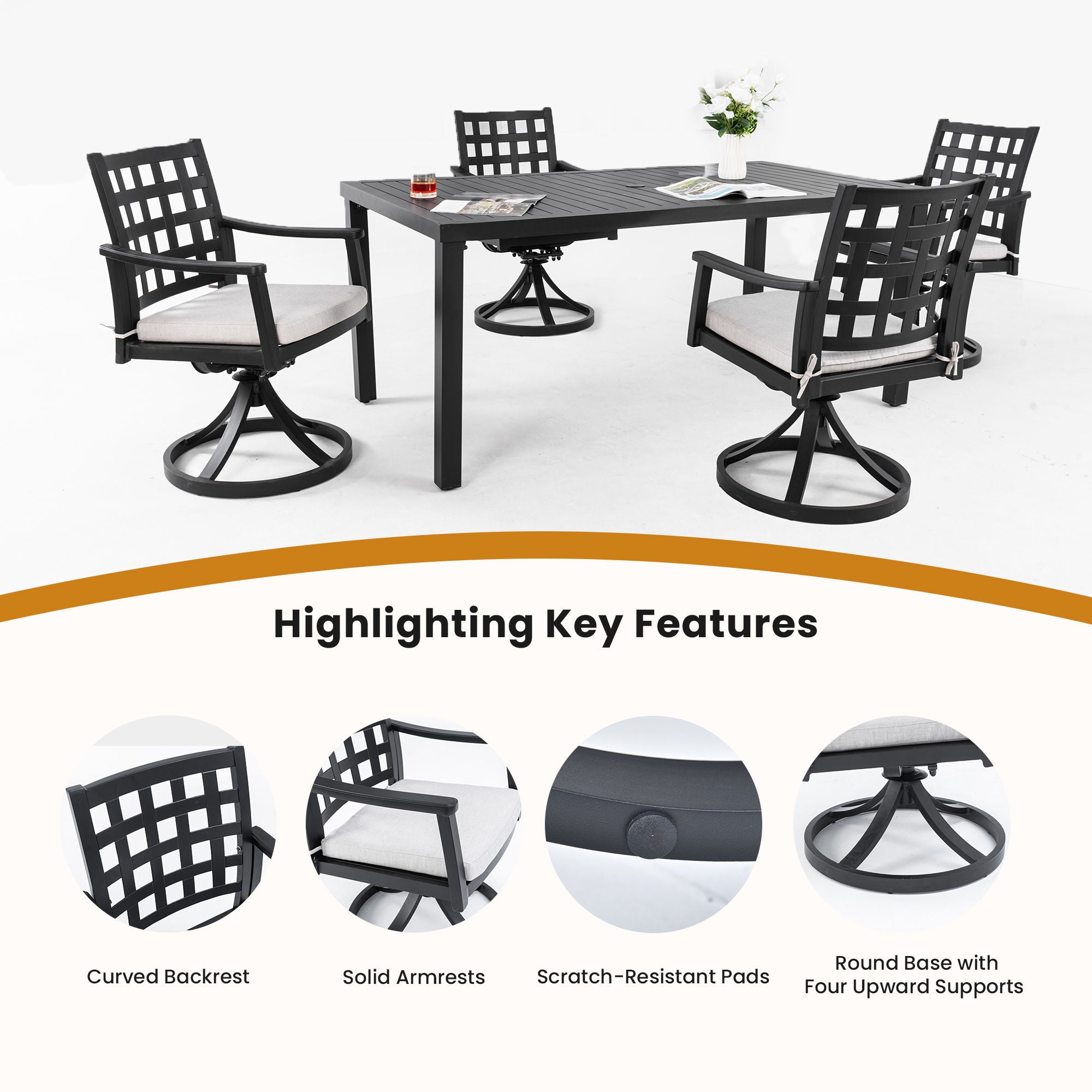 Modern Classic Outdoor Patio Dining Set, Rectangular Table & Dining Chairs, Rust Free, Weather Resistant