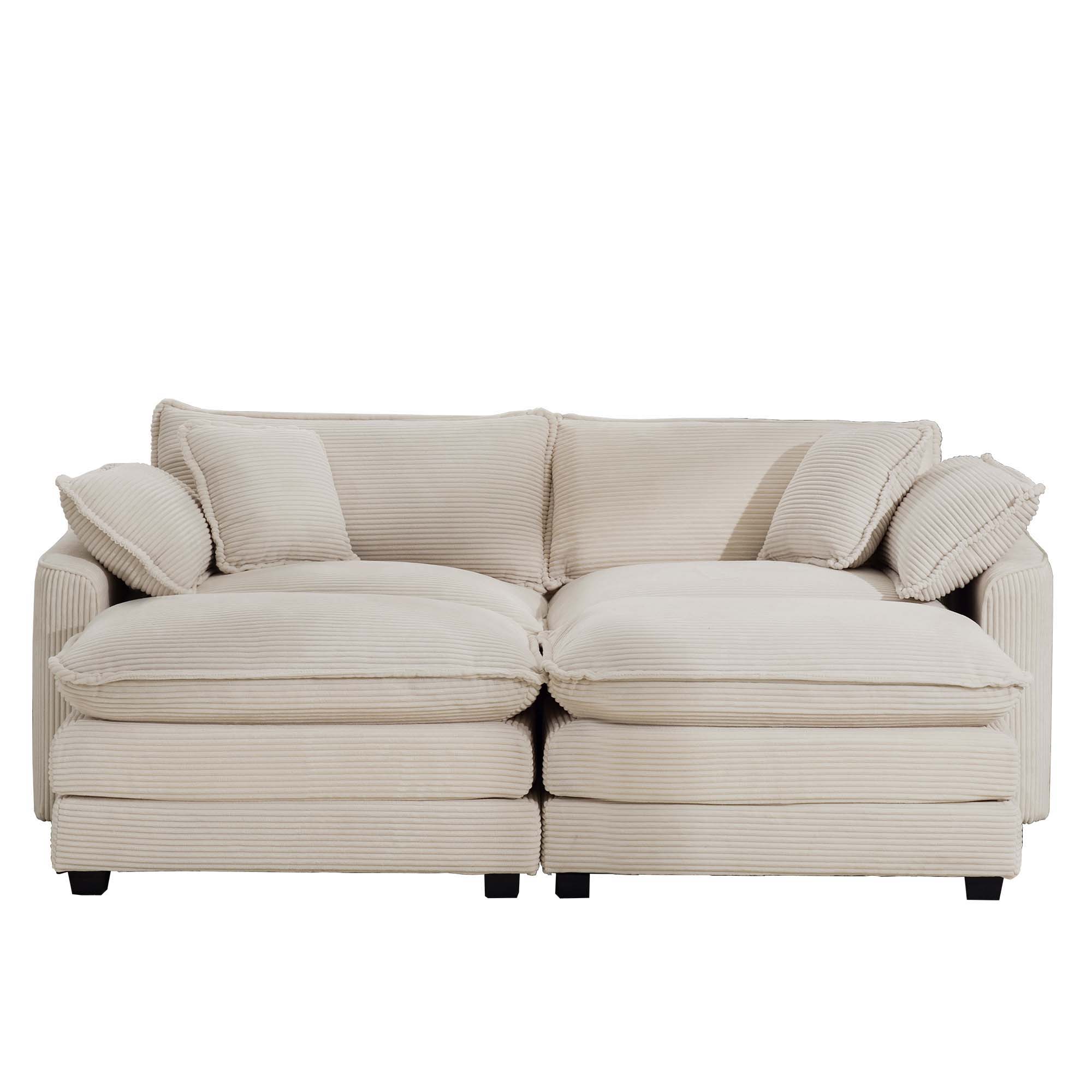 Modern Oversized Modular Cushion Sofa With Ottoman, Low Back, Deep Seating Sofa Set