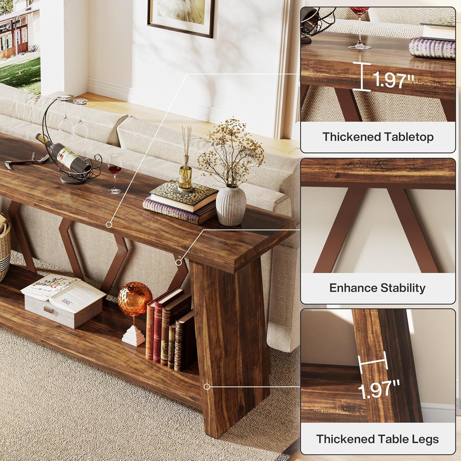 Accent Extra Long Console Table With 2 Tier Storage - Brown