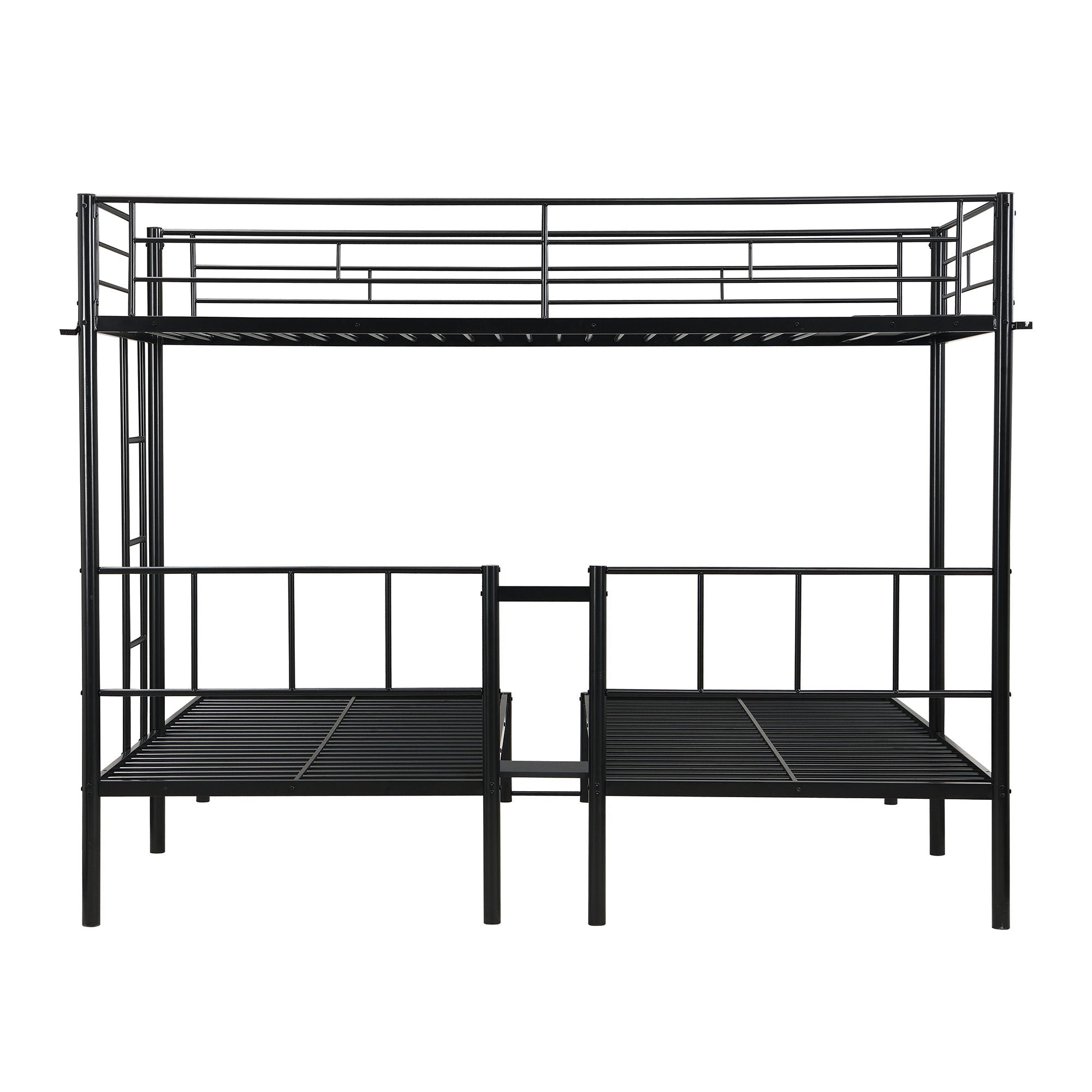 Twin Over Twin Over Twin Triple Bunk Bed With Safety Rails And Storage Shelf - Black