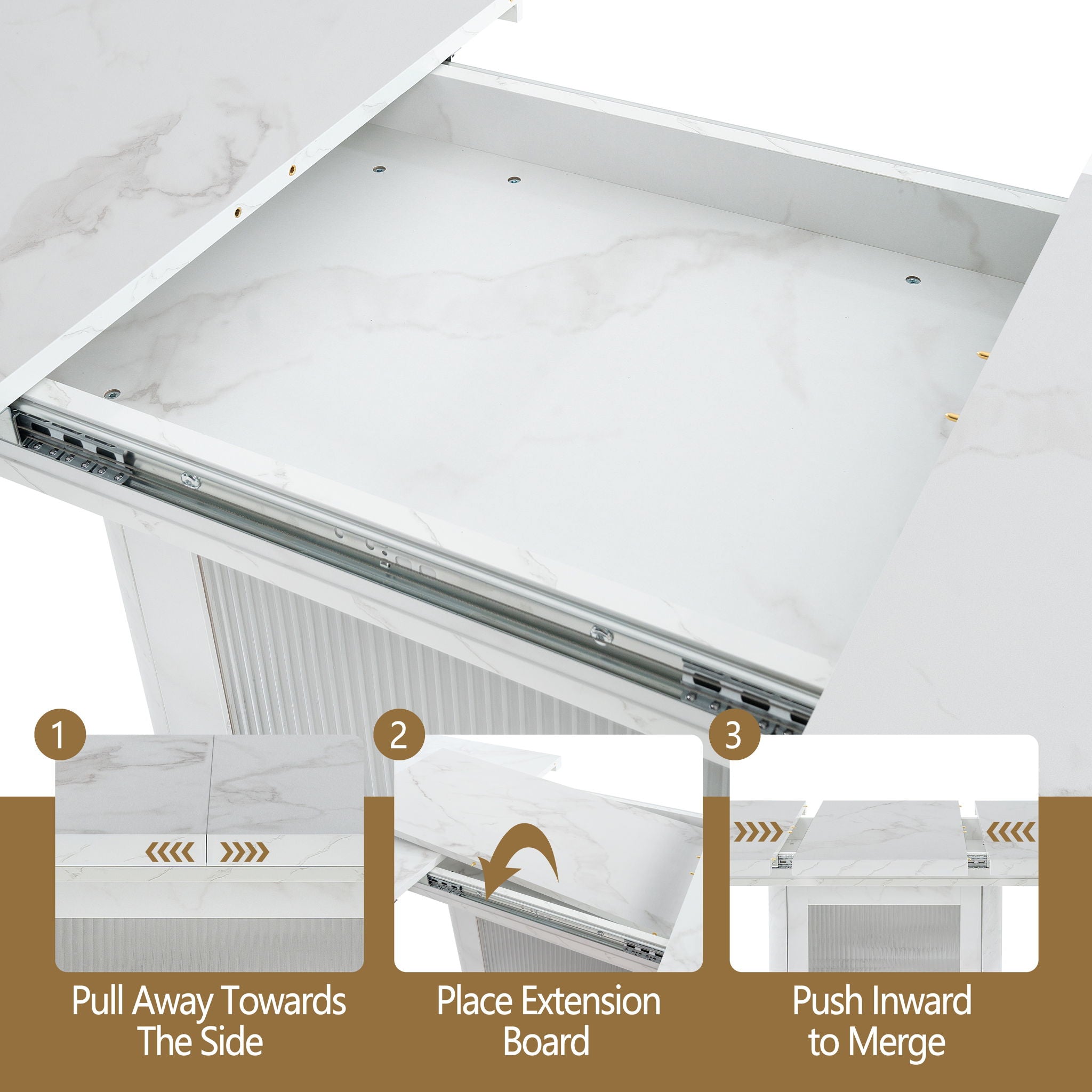 Modern Rectangle Dining Table With Stretchable Top, Storage Cabinet