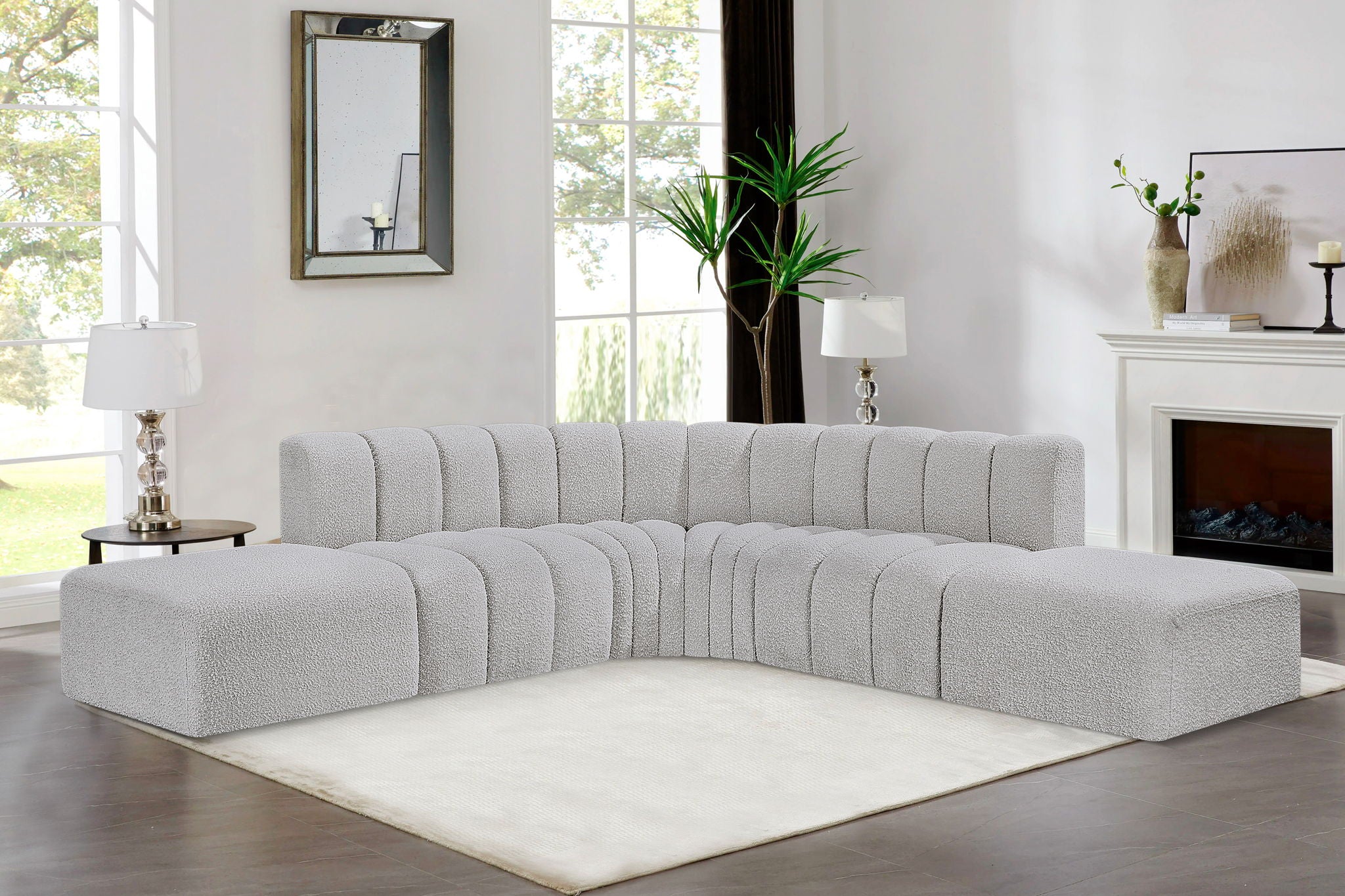 Arc - Boucle Fabric 6 Piece Corner Modular Sofa