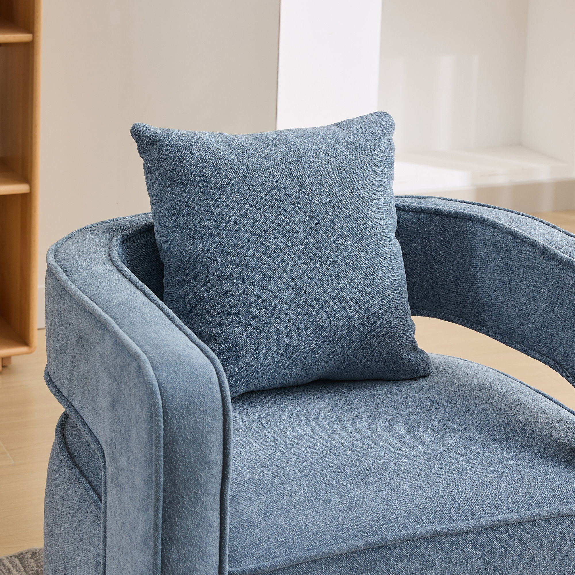 Swivel Accent Open Back Barrel Chair With Weathered Base