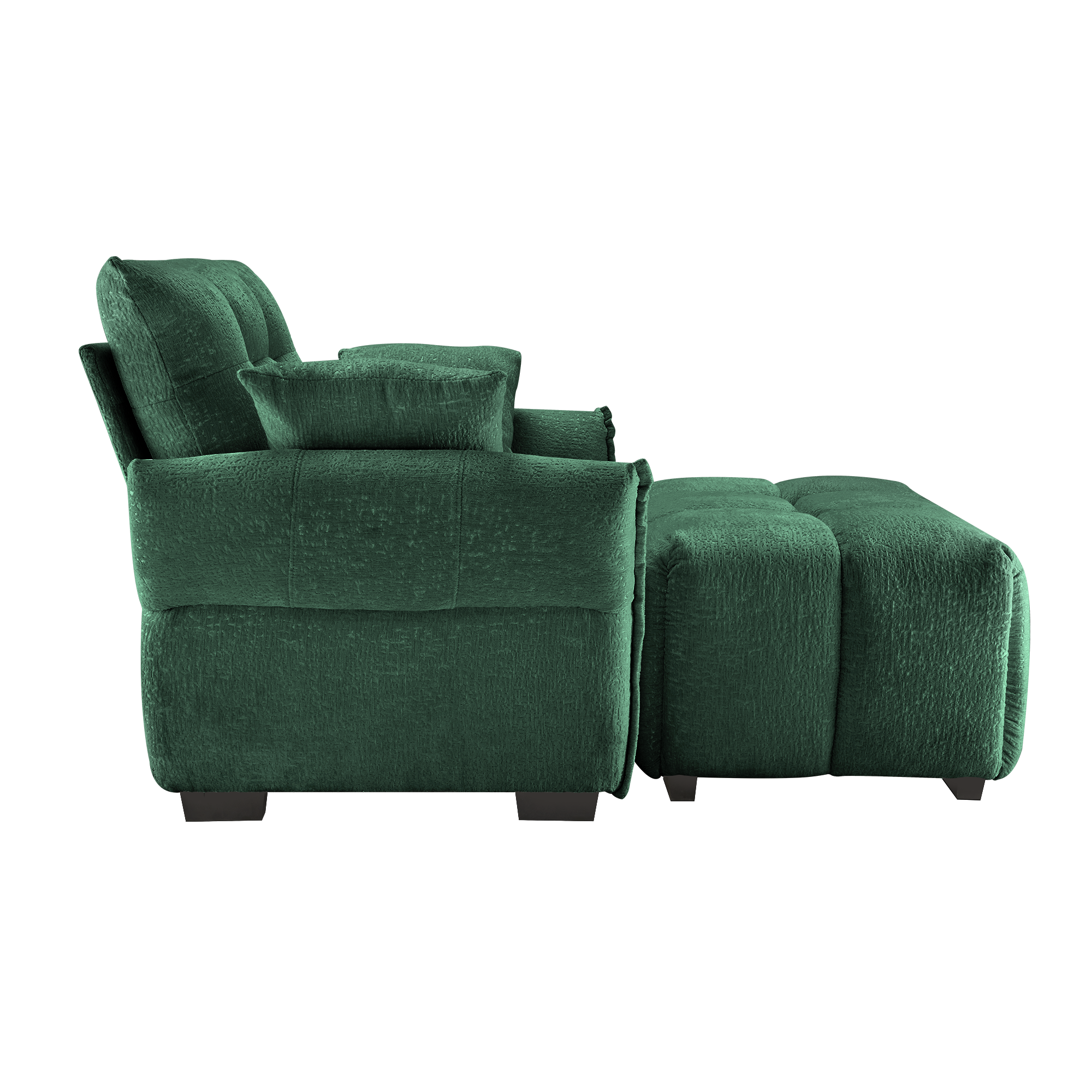 Ergonomic Single Seater Sofa with Ottoman in High-Green Chenille