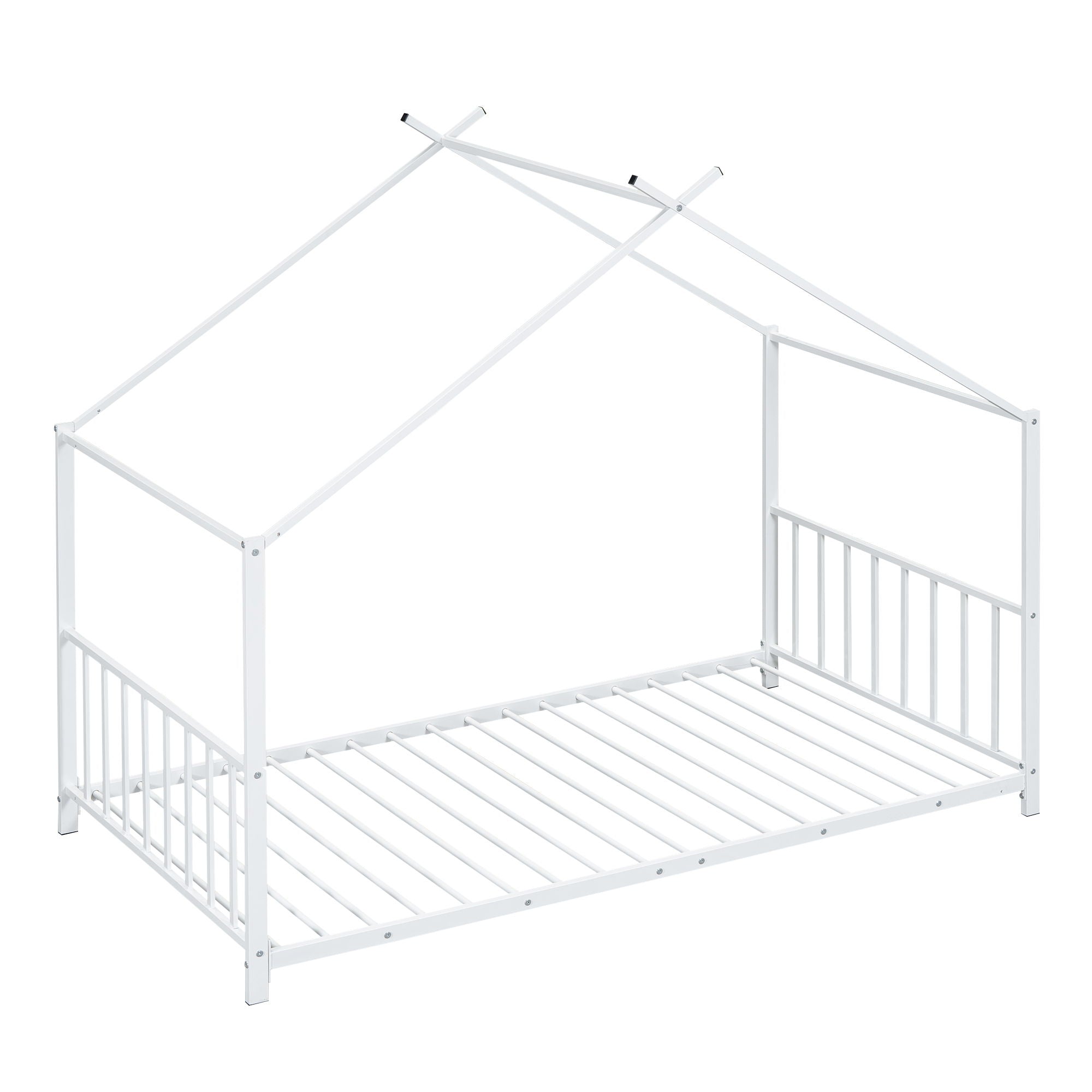 Twin Size Metal House Platform Bed - White
