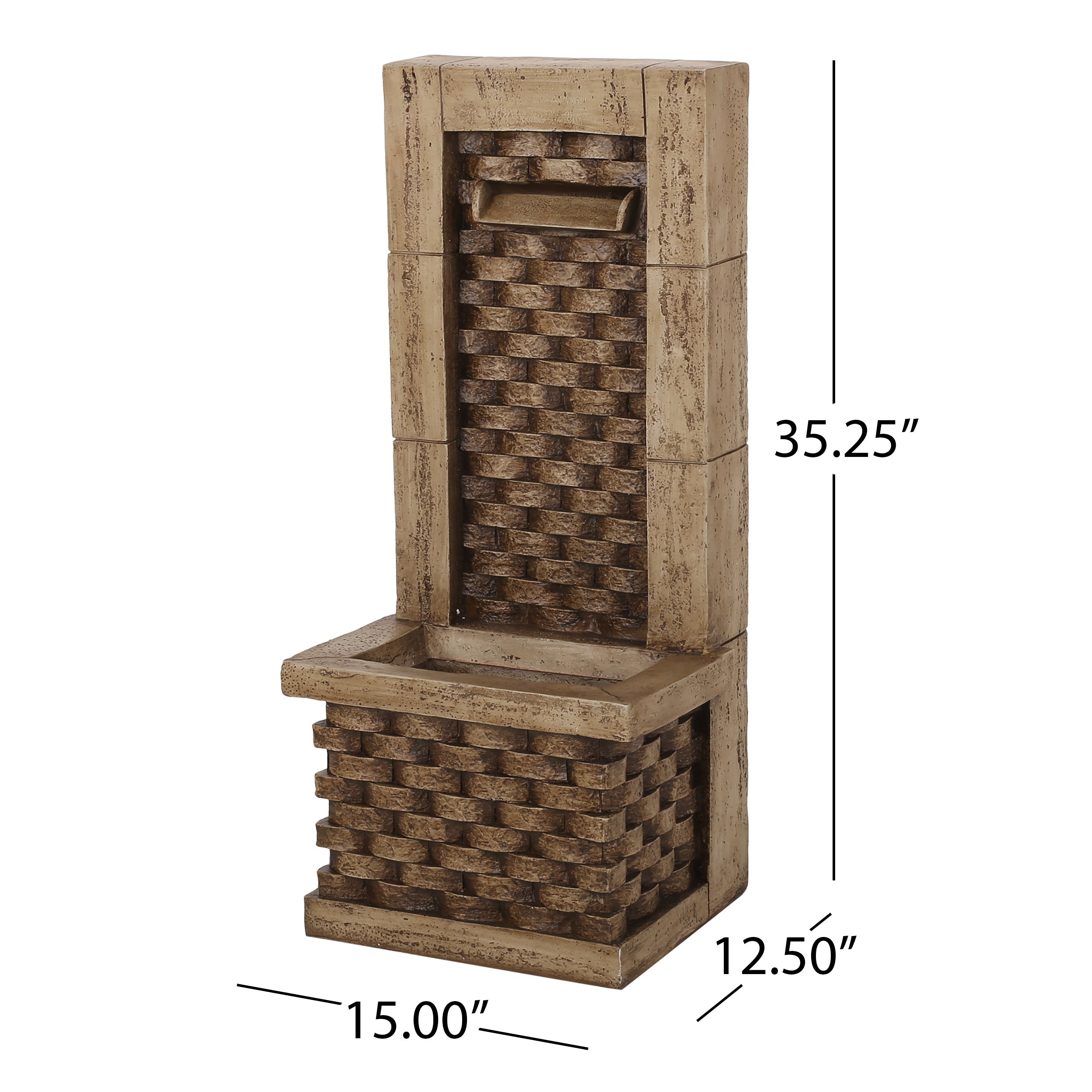 35.25' High Hand Crafted Weather Resistant Floor Fountain with Light Light Brown