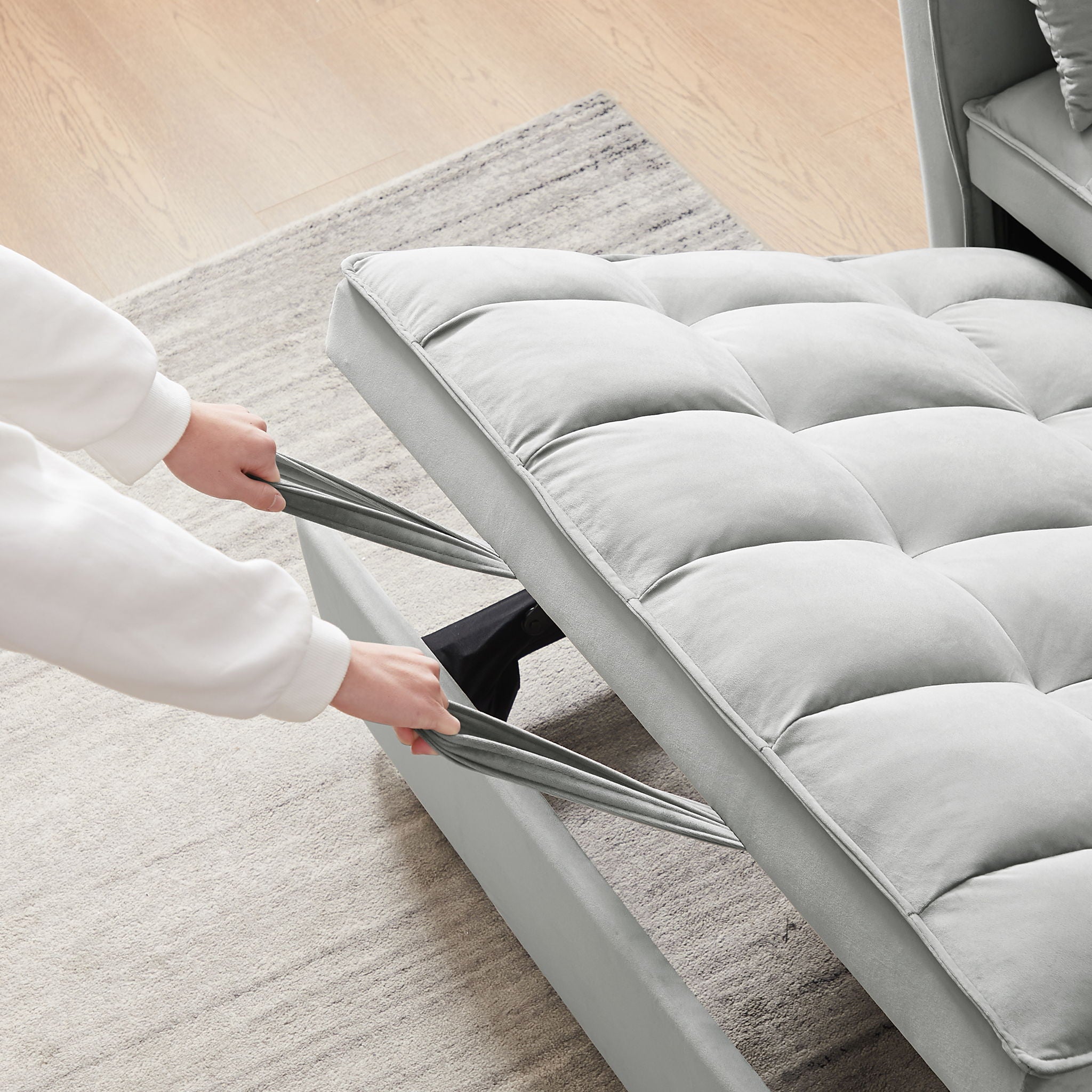 Modern Velvet Convertible Loveseat Futon Sofa With Pullout Bed, Reclining Backrest